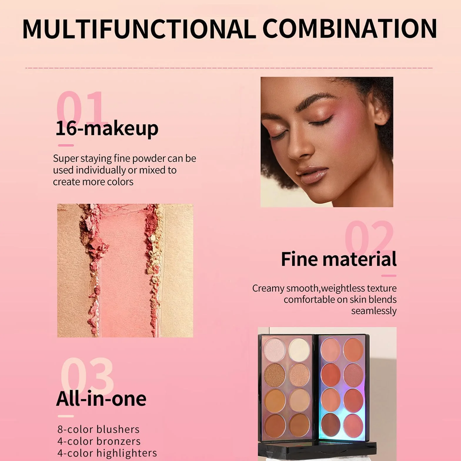 Joyeee Paleta de Blush Highlight & Contour con Pincel, Kit de Colorete en Polvo