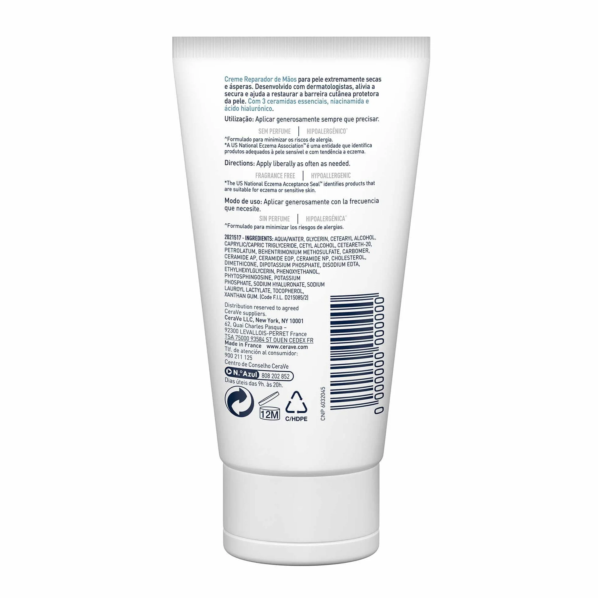 CeraVe Crema Reparadora de Manos 50ml con 3 Ceramidas Esenciales y Ácido Hialurónico