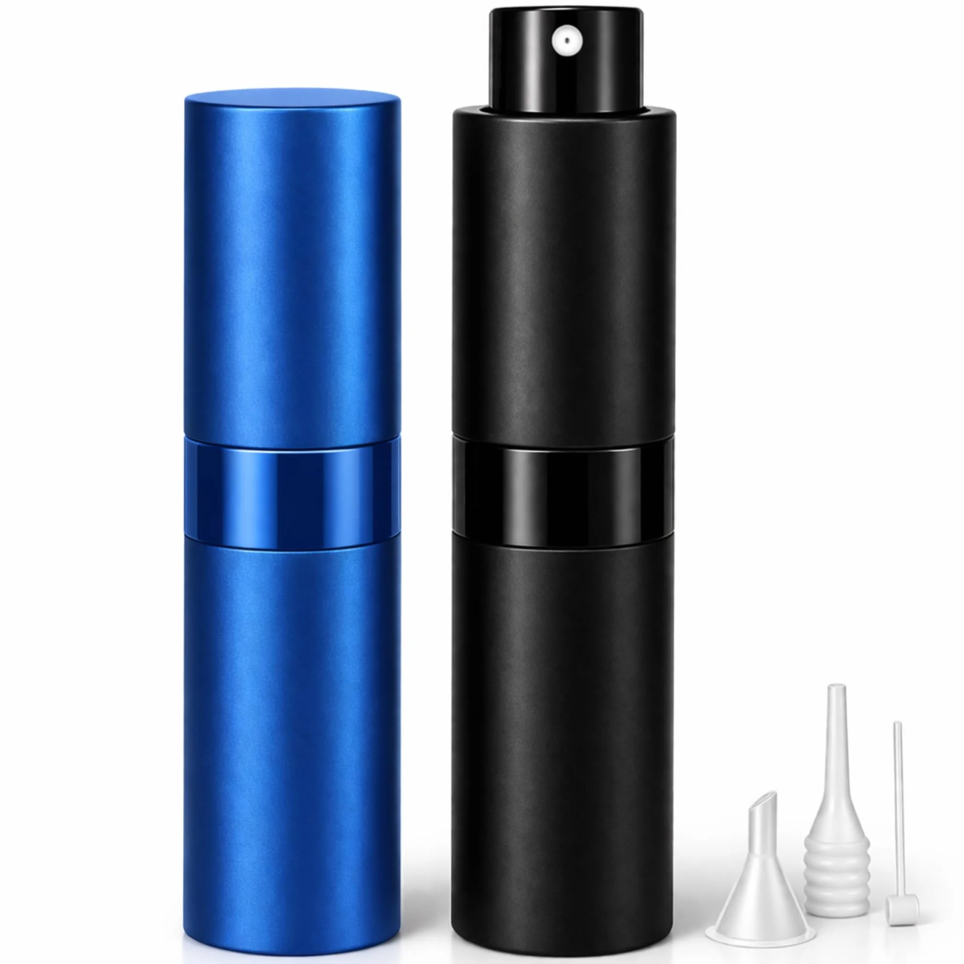 Atomizador Perfume Recargable 8ml Pack 2 Negro Azul Pulverizador Viaje Antifugas Vidrio Interior