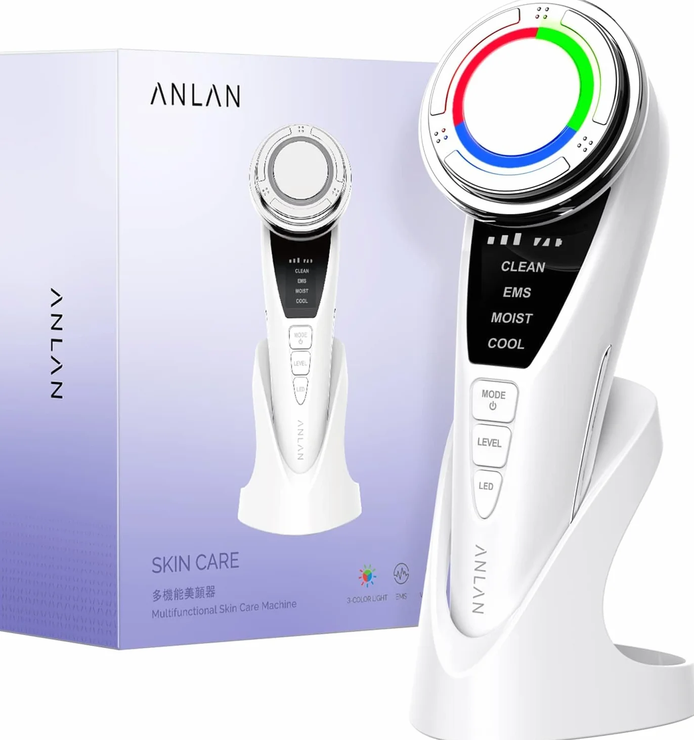 ANLAN Masajeador Facial para Antiarrugas y Reafirmante, 5EN1 Maquina Estetica Antienvejecimiento, Cuidado Facial, Antiflacidez Cara y Cuello, Limpieza profunda, con algodón