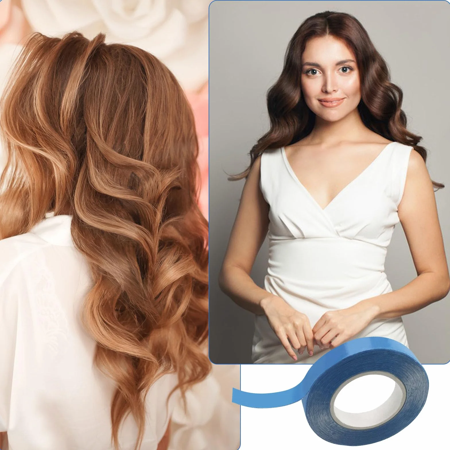 Cinta Adhesiva Doble para Extensiones de Pelo, 2 Rollos Invisibles para Pelucas y Postizos
