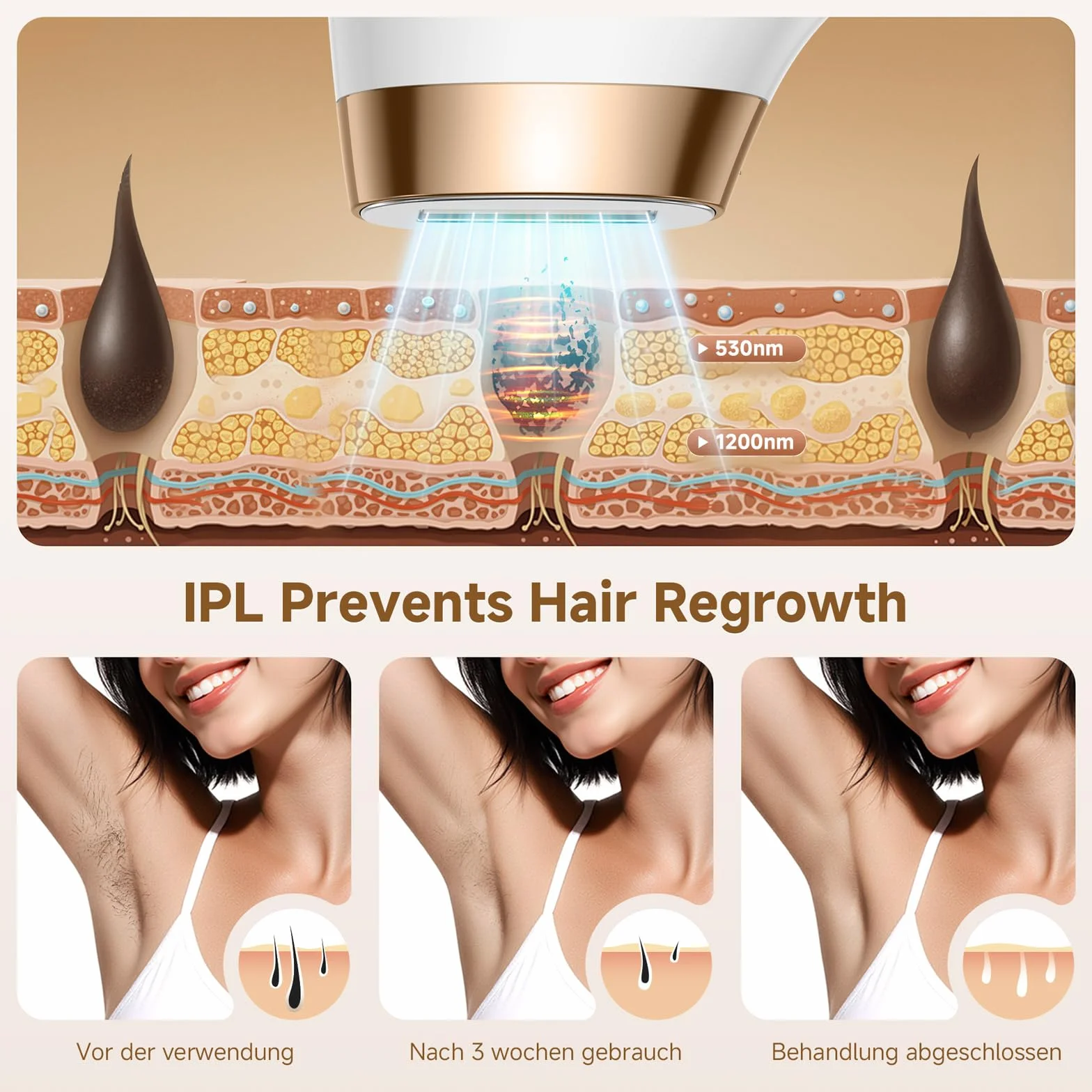 Depiladora Laser con Refrigeración 600-1200NM Luz Pulsada 9 Niveles de Energía para Mujeres y Hombres