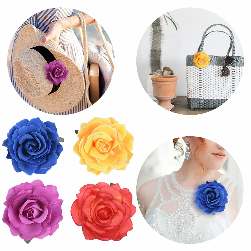 Clips de Pelo de Flor con Diseño de Rosas, Pinzas Hawaianas para Boda, 10 Colores 10 PCS