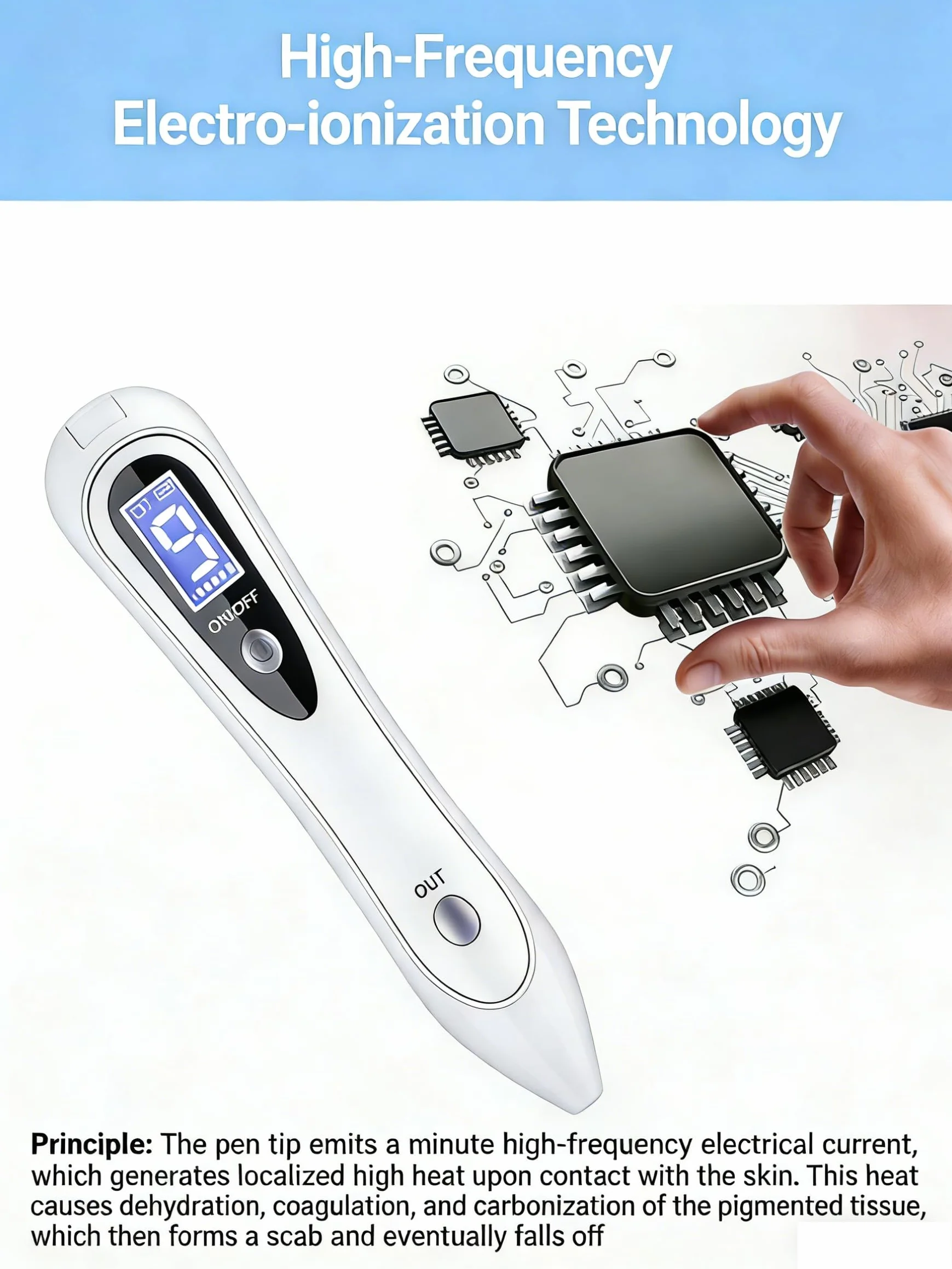 Eliminar Verrugas, Quita Verrugas Lunares Pequeños y Manchas｜Lápiz Quitaverrugas Eléctrico 9 Niveles｜Pantalla LCD｜Seguro para Cara, Manos y Cuerpo