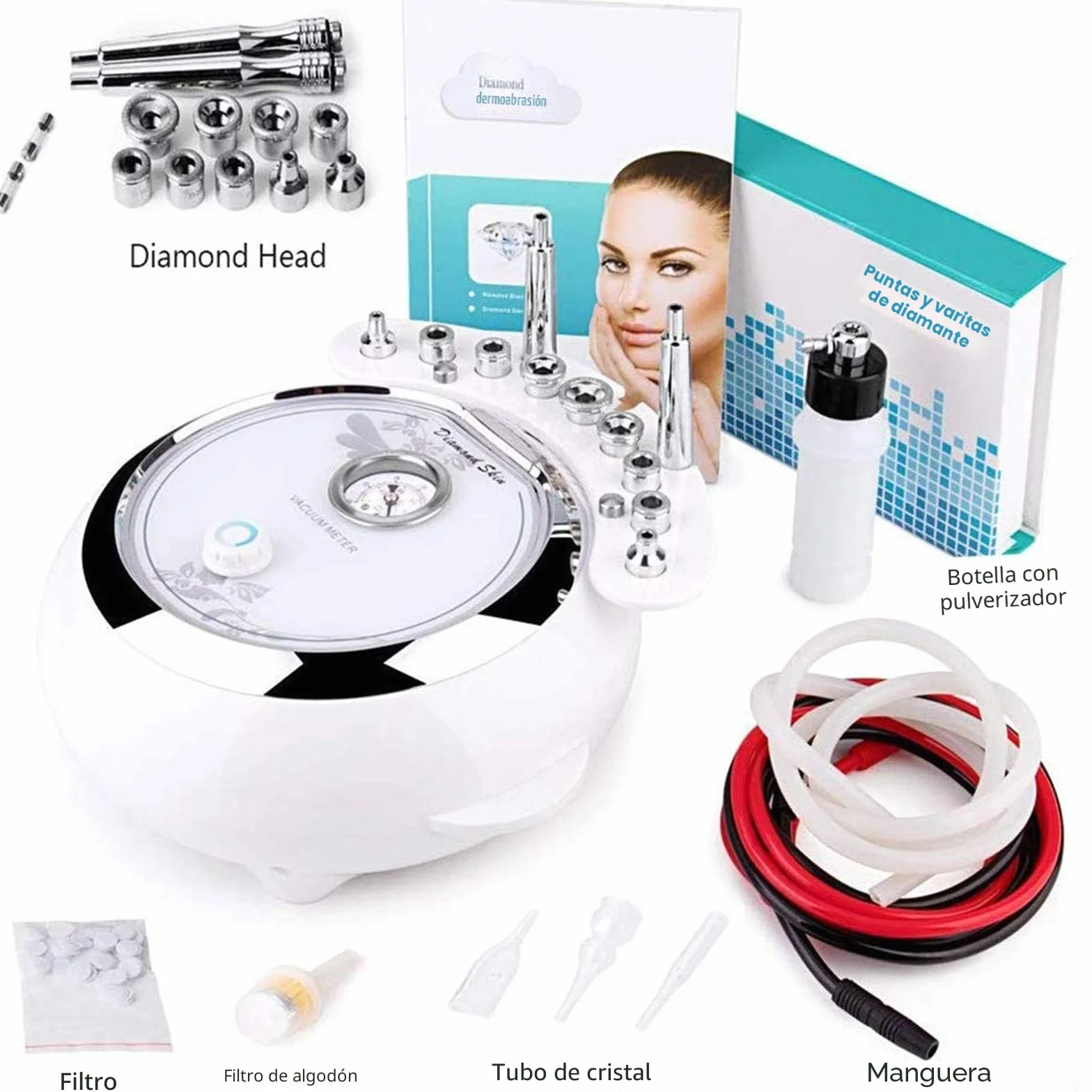 TwoWin 3 en 1 Microdermoabrasión Diamante Equipo Salón Belleza Facial 65-68 cmHg