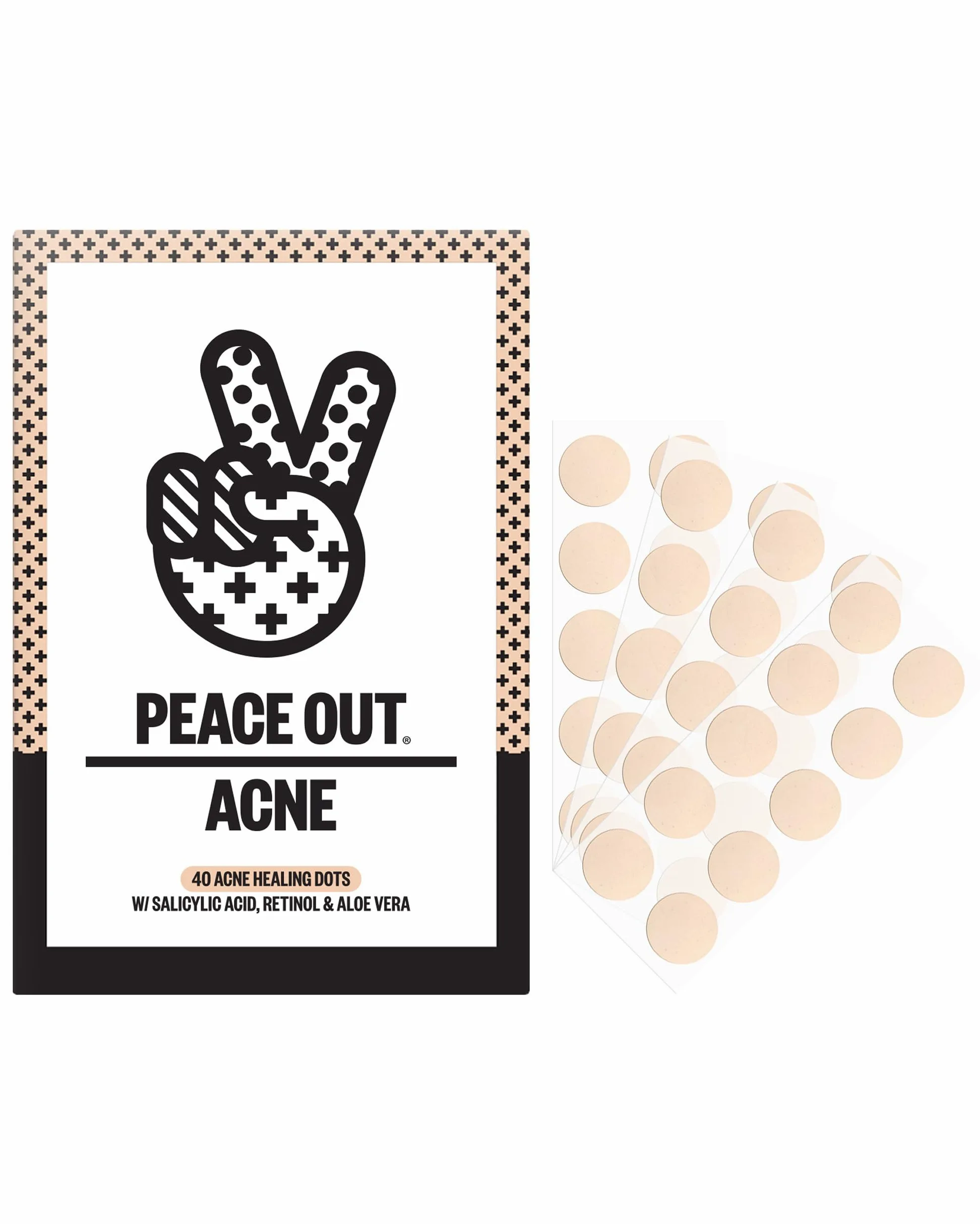 PEACE OUT Parches hidrocoloides para curar el acné, tratamiento de manchas de acné con ácido salicílico, retinol y aloe vera para imperfecciones y brotes (40 unidades)
