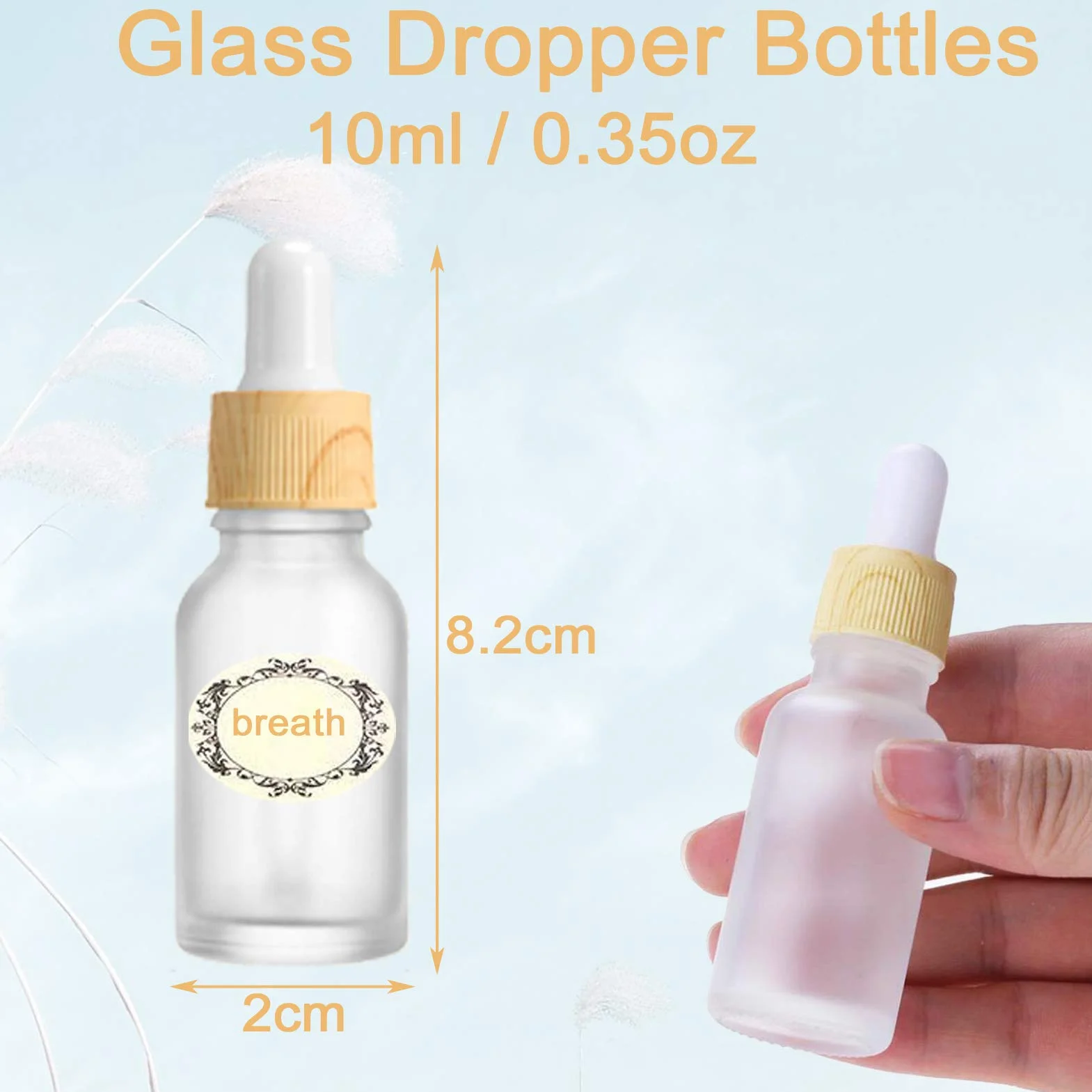Botellas de vidrio esmerilado 10 ml con pipetas cuentagotas, mini botellas vacías tapa plástico grano madera