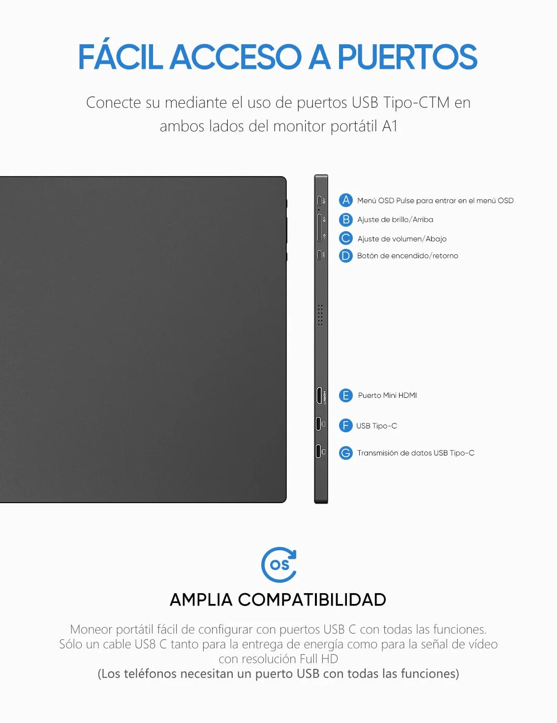 ARZOPA Monitor Portátil IPS FHD 15,6" 1920×1080 con Soporte, Segunda Pantalla Ultradelgada para Portátil/PC/Mac/PS3/4/5/Xbox - A1