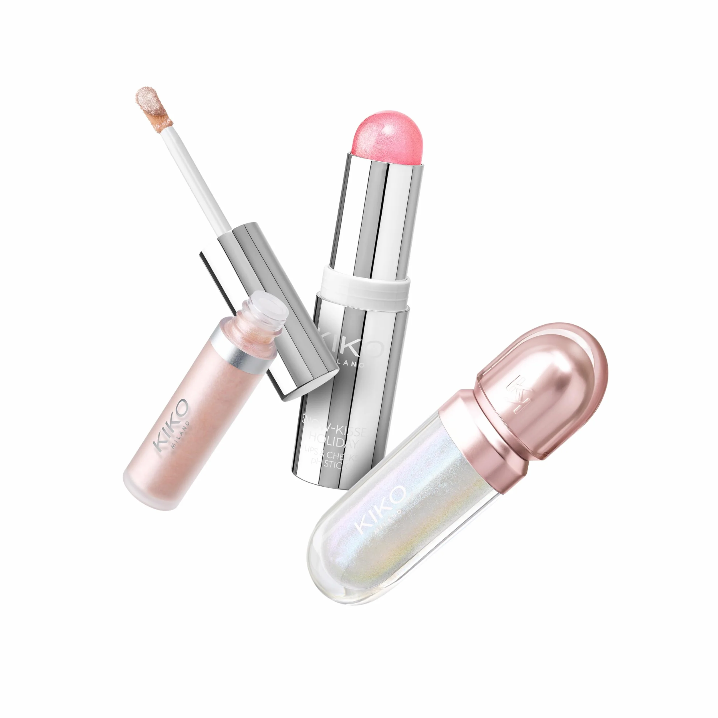 KIKO Milano Snow-Kissed Holiday Festive Make Up Gift Set: Stick Para Labios Y Mejillas, Sombra De Ojos Líquida Y Aceite Labial