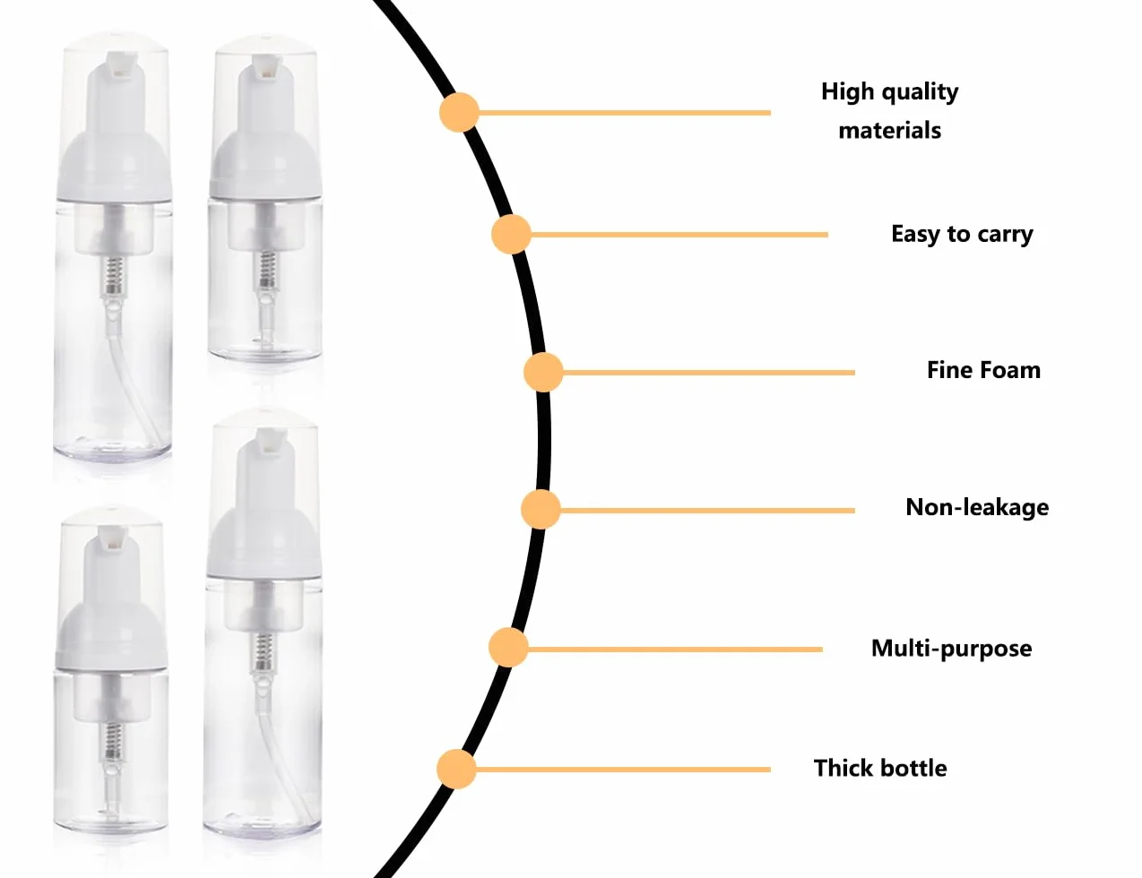 KAPSING Paquete de 4 botellas vacías transparentes de tamaño de viaje, dispensador sin aire de plástico vacío, botella con bomba de espuma de 50 ml * 2 y botella dispensadora de viaje de 30 ml * 2