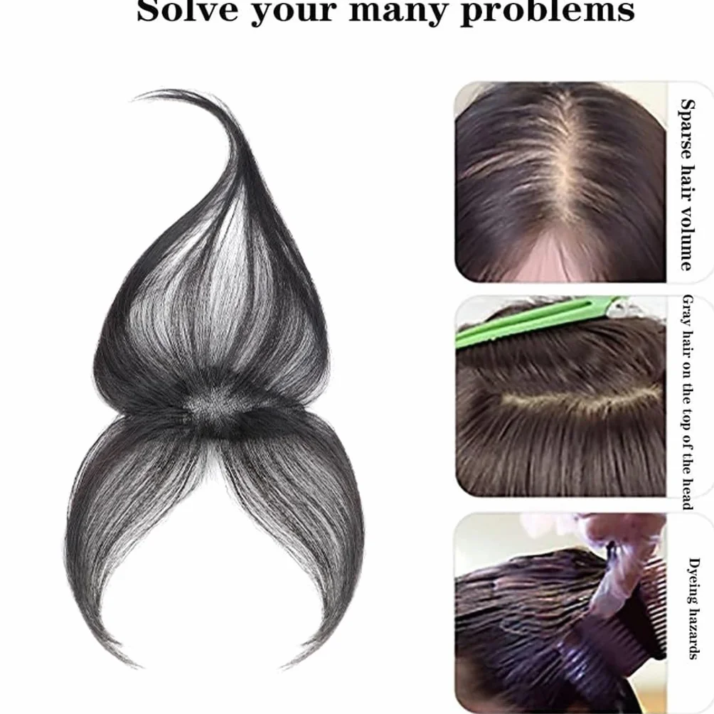 Flequillo Con Clip for Mujeres Prótesis De Cabello Humano Cobertura De 360°Extensiones De Cabello Top Adornos for El Cabello Pelucas Con Flequillo Francés 3D for Uso Diario(Black)
