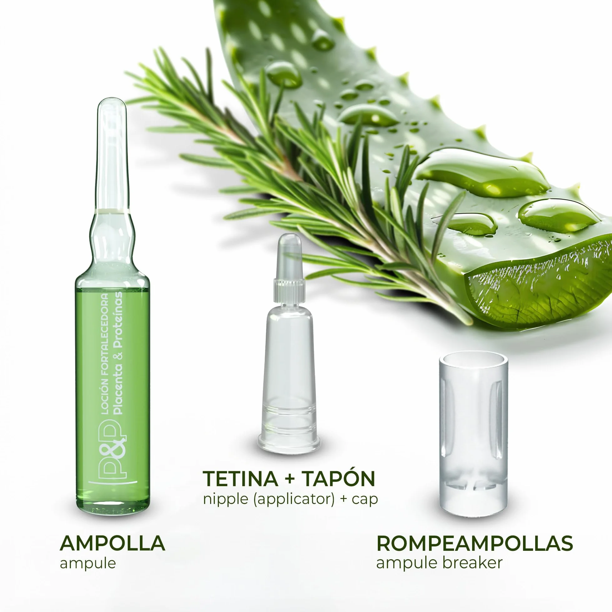 Ampollas Anticaida para el Cabello con Placenta, Romero y Aloe Vera - Tratamiento Fortalecedor - 10x10 ml