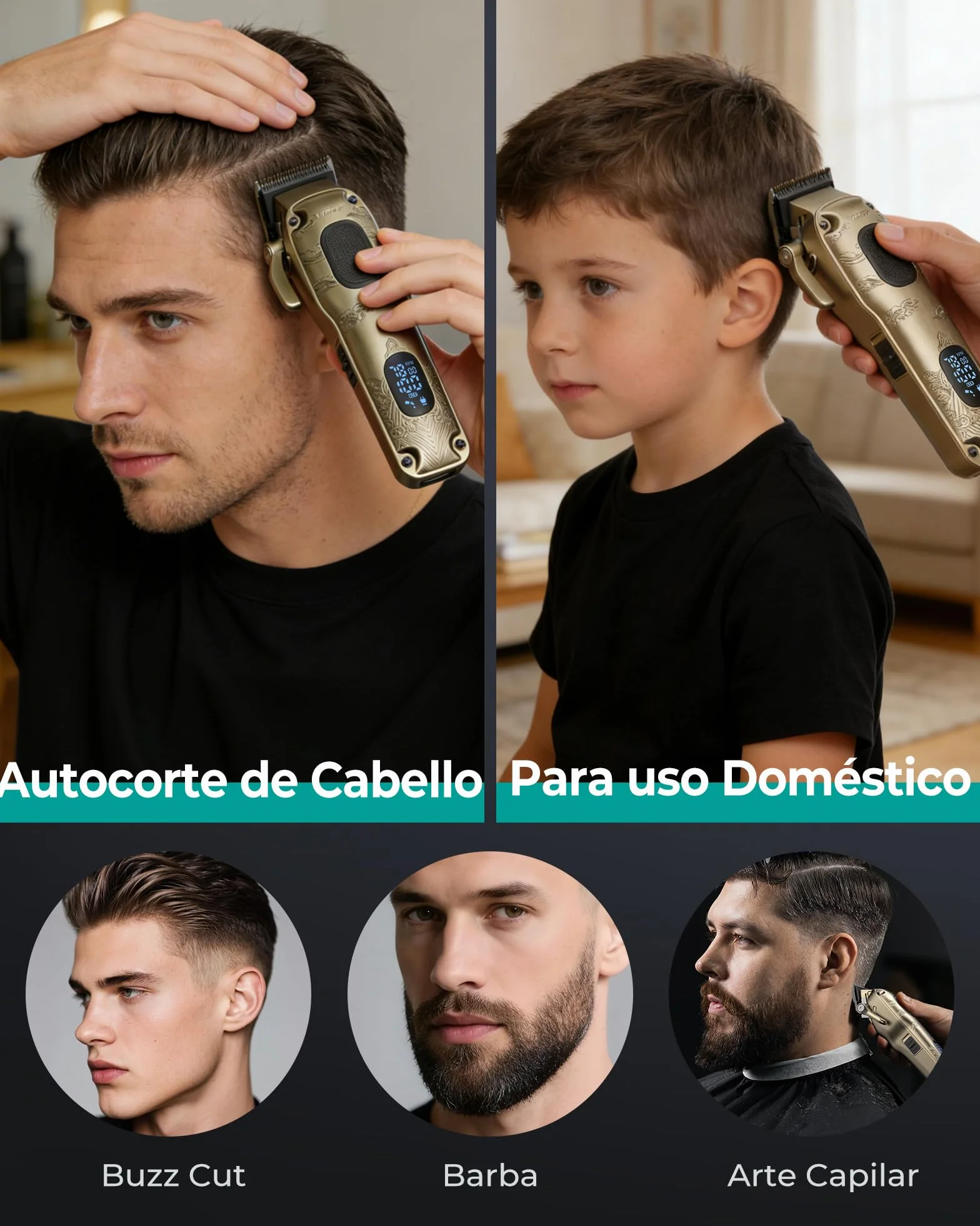 VGRPRO Profesional Máquina de Cortar Pelo Hombre Inalámbrico con Estuche LED Kit Dorado