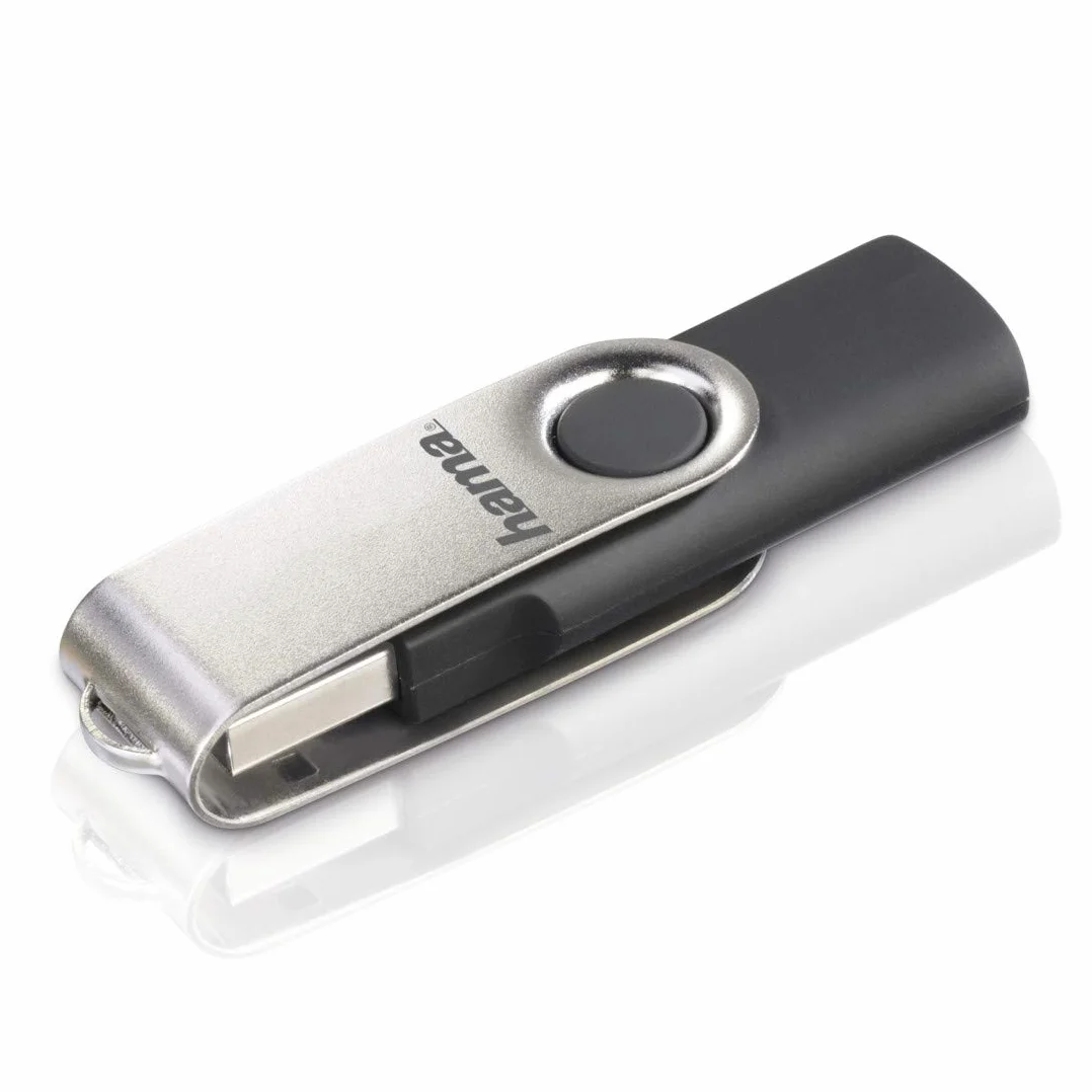 Hama Pendrive USB 2.0 128 GB Memoria USB-A 15 MB/s Giratorio Clip Metal Negro Plata