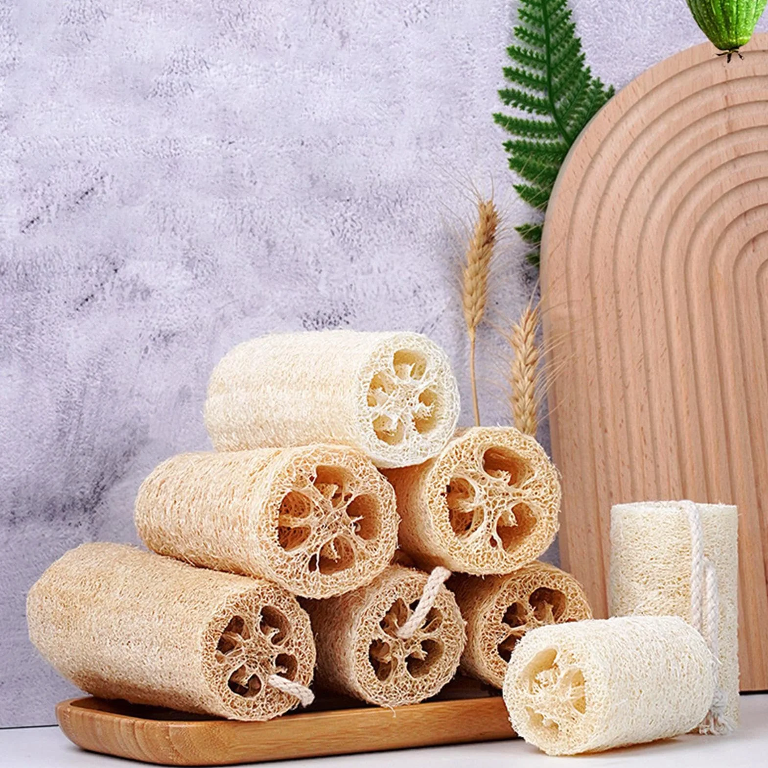 Esponja de lufa natural exfoliante reutilizable para ducha y baño con cordón
