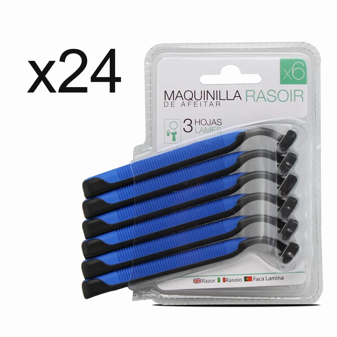 Juego de 24 paquetes de 6 Maquinillas de Afeitar Desechable, Maquinilla de Afeitar con 3 Cuchillas para Hombres, Maquinillas de Afeitar Manual, Cabezal Fijo