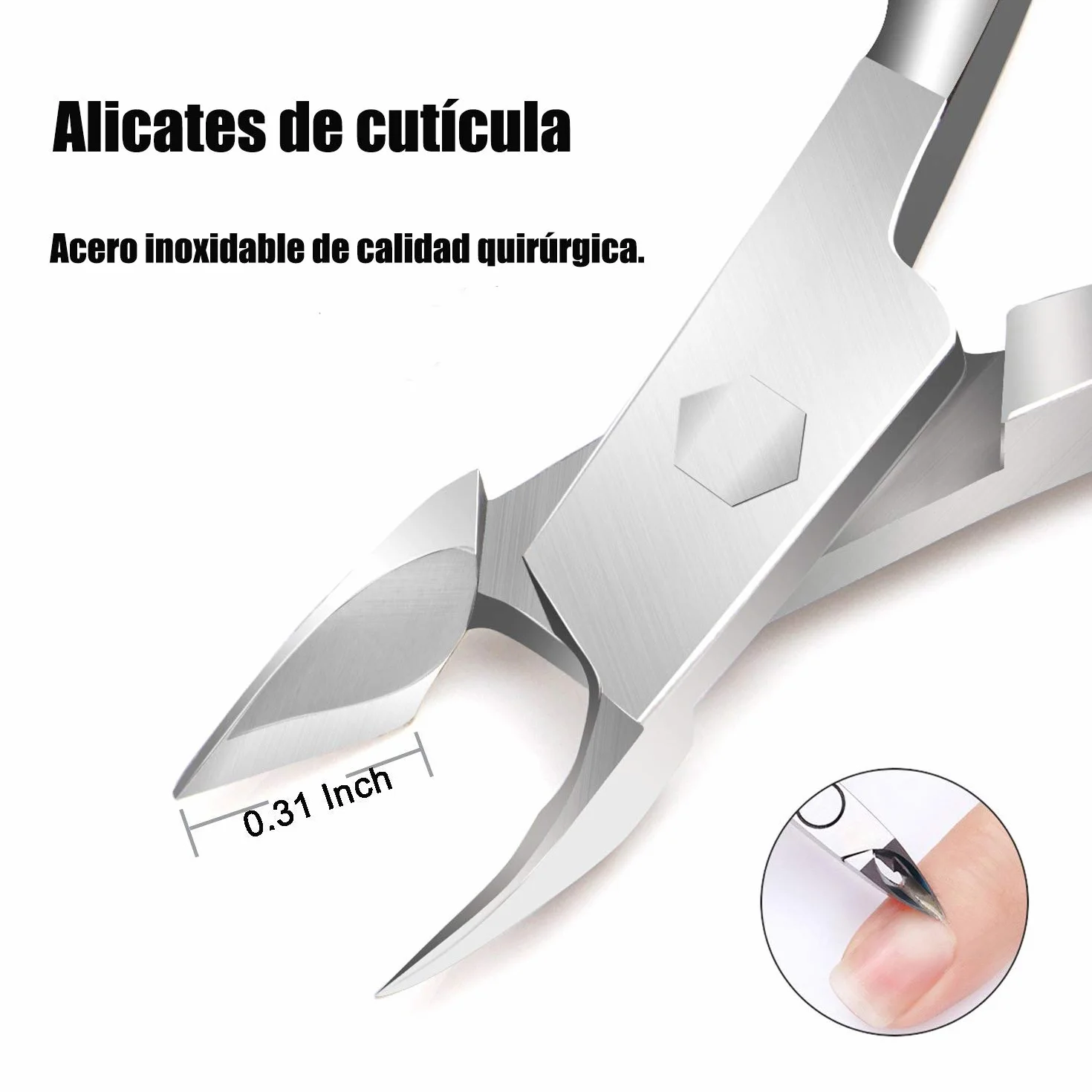 Cortador de Cutículas Profesional de Acero Inoxidable, Alicate y Empujador