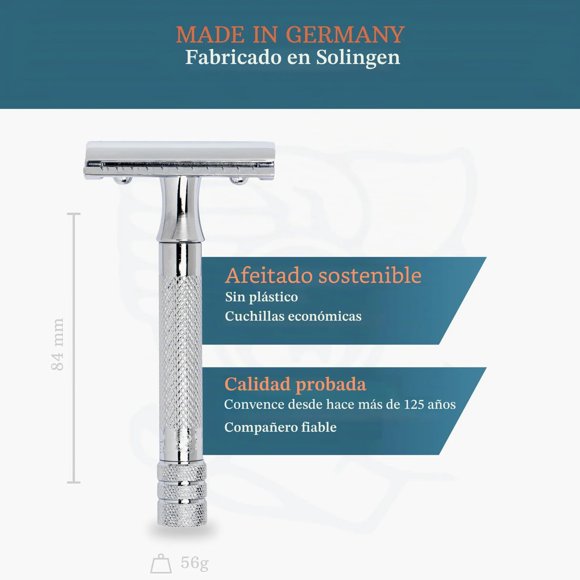 MERKUR Maquinilla de afeitar clásica cromada brillante 33C, de tres piezas con corte recto, peine cerrado, ideal para afeitado en húmedo, zinc fundido a presión, mango de latón, fabricado en Alemania
