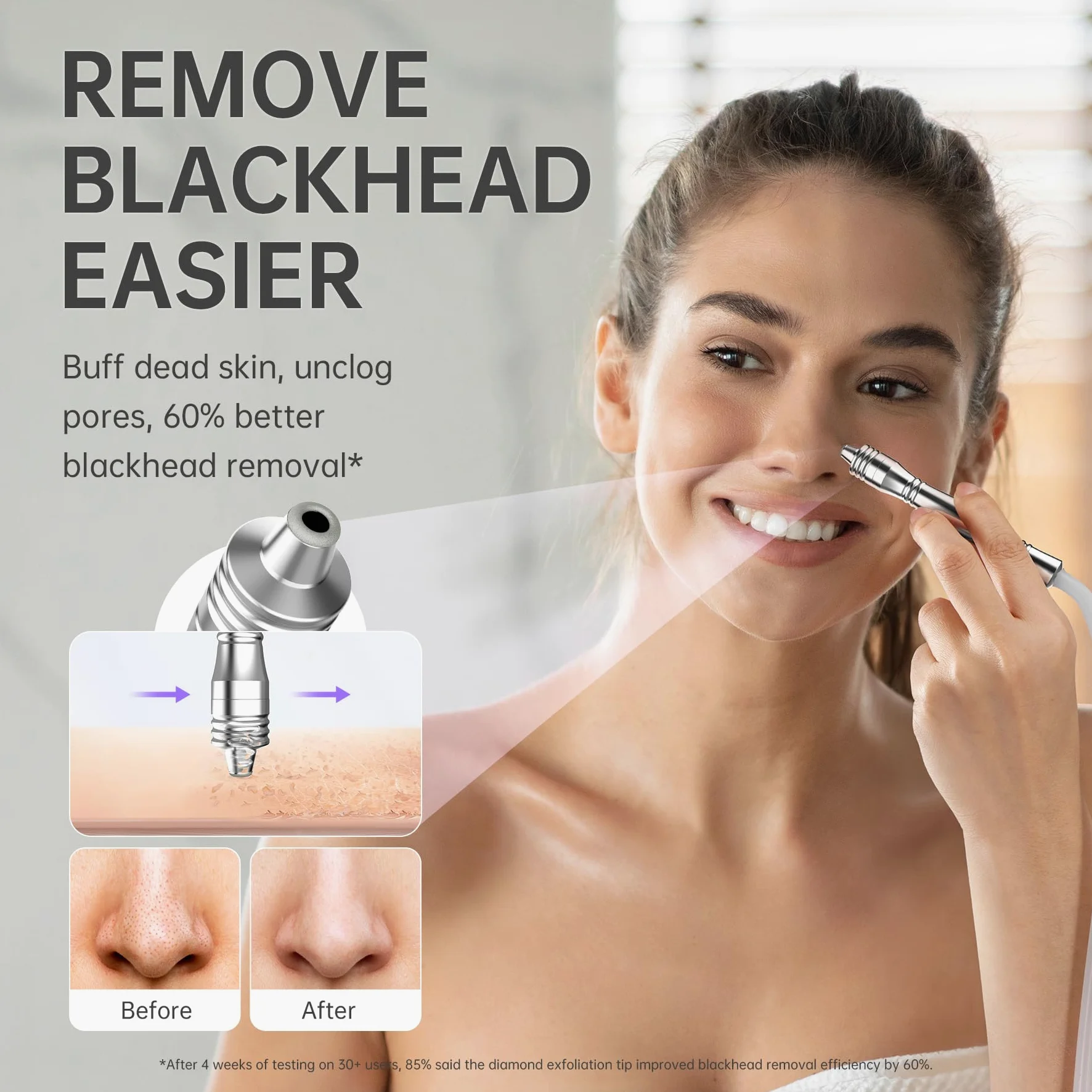 UNOISETION Removedores de puntos negros, 2 en 1 de grado profesional para spa en casa, limpiador facial de poros para puntos negros, puntos blancos, exfoliación, succión ajustable de 20-80 Kpa para