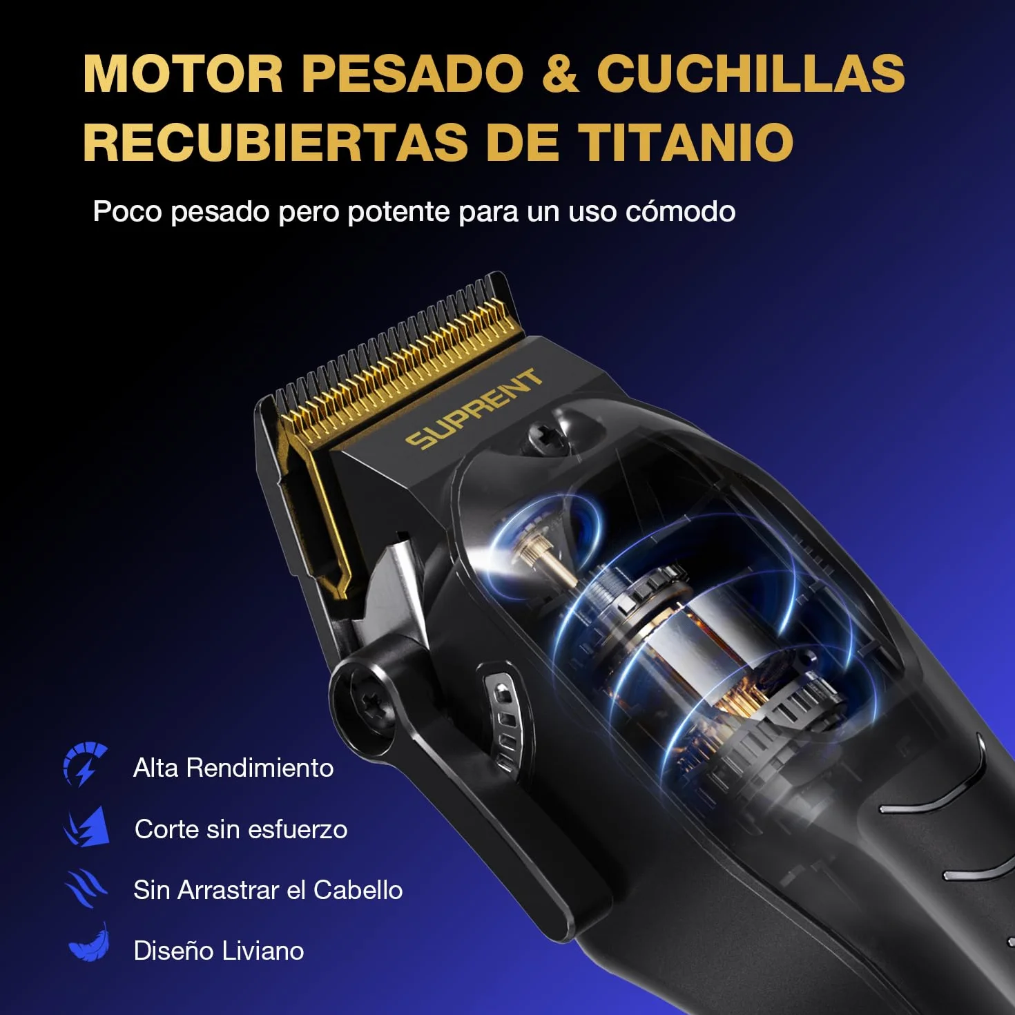 SUPRENT Maquina De Cortar Pelo Hombre Profesional, 9 Peines Guía, Cortapelos Hombre LED, Kit Corte Pelo Motor Alto Rendimiento Negro