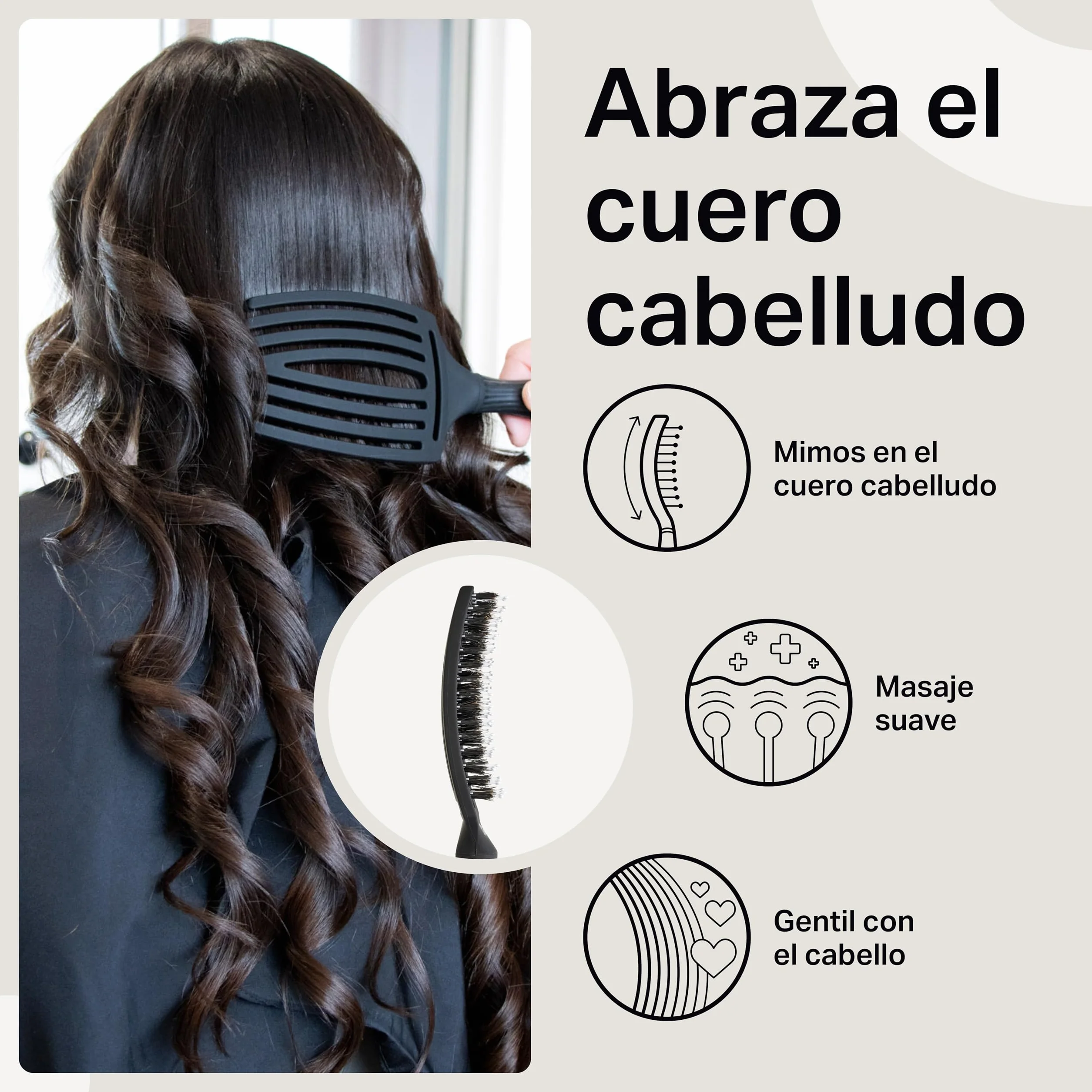 Olivia Garden Fingerbrush Combo Large Cepillo Pelo Largo Antitirones Cerdas Jabalí Nylon Brillo Natural Negro