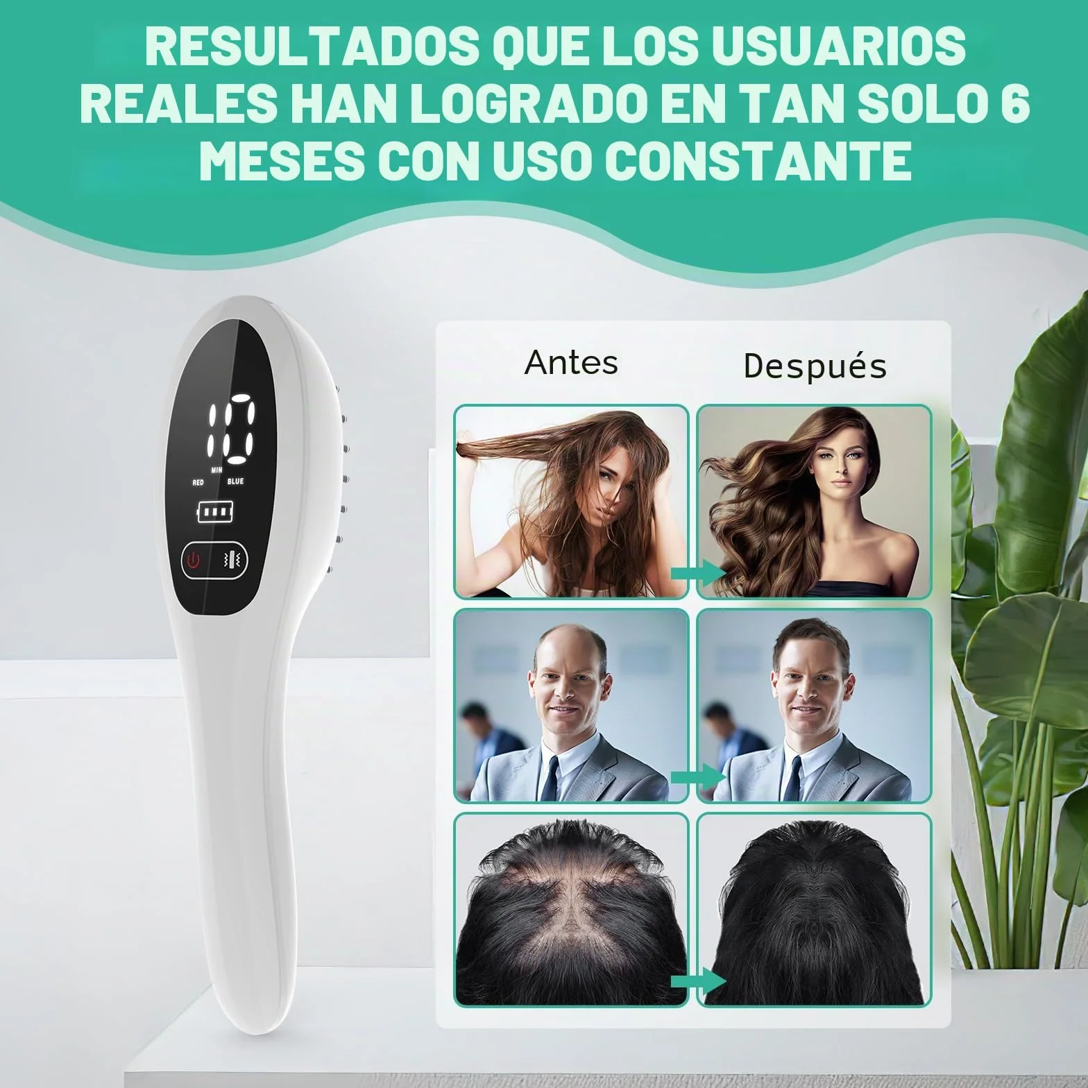 Peinado de crecimiento del cabello láser, tratamiento de crecimiento del cabello rojo y brillante para hombres y mujeres, crecimiento del cabello con masajeador eléctrico del cuero cabelludo