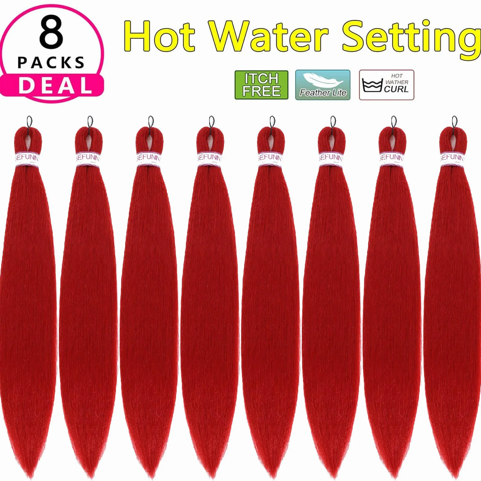 Pelo trenzado, 30 pulgadas, 8 paquetes de cabello rojo preestirado para trenzado, cabello humano preestirado degradado para mujeres negras, extensión de cabello sintético Yaki profesional sin picazón