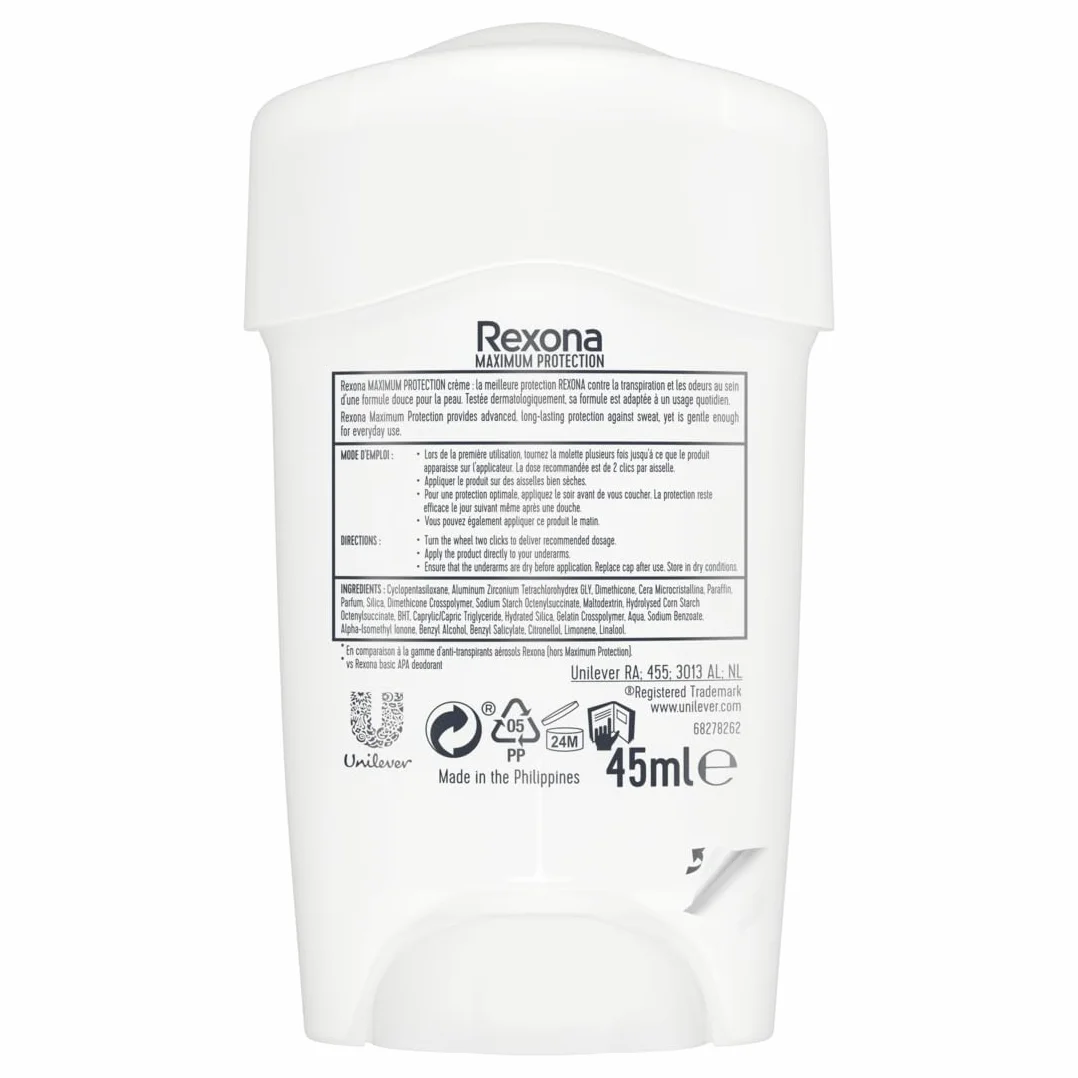 Rexona Maximum Protection Clean Scent Antitranspirante Crema Hombre 45ml
