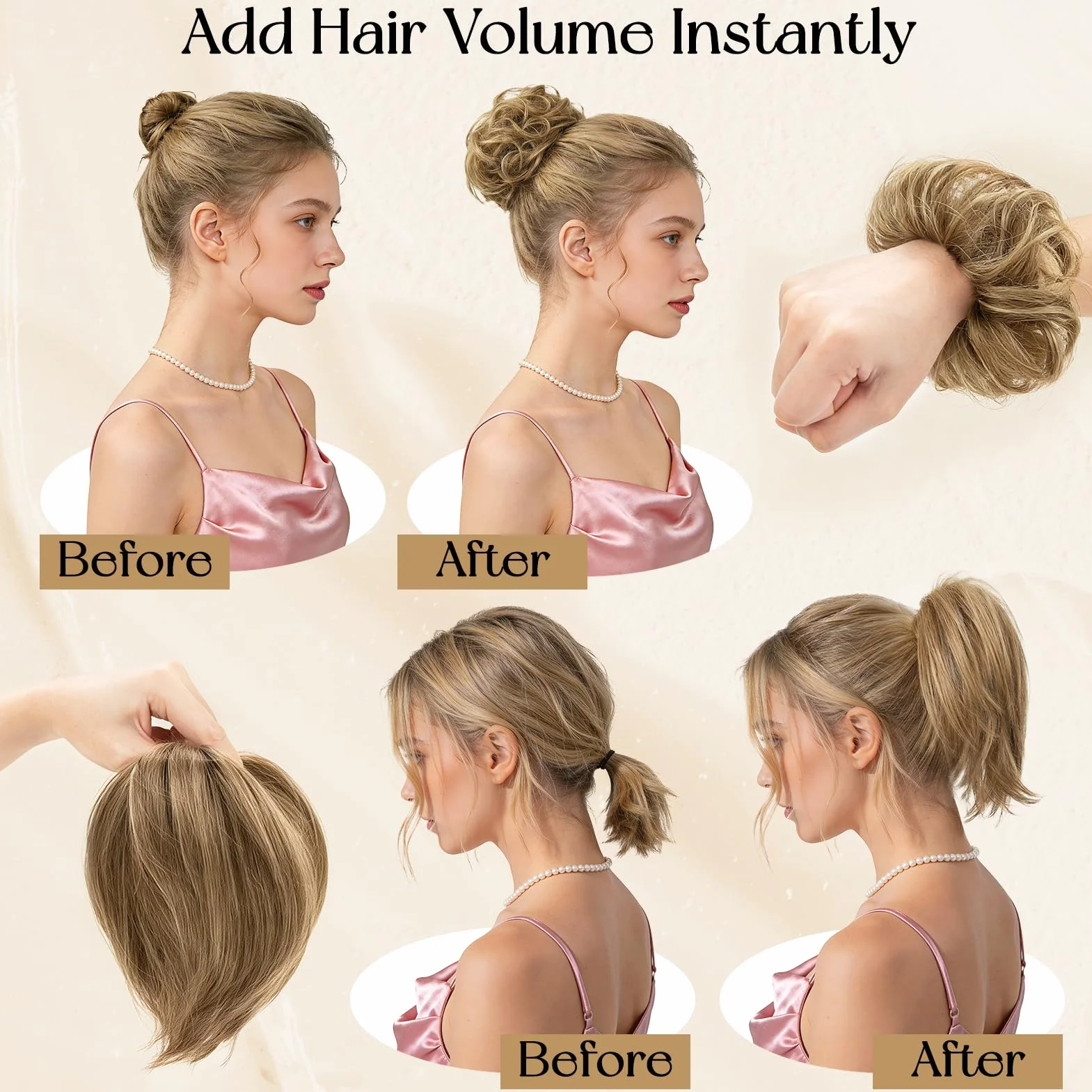 Kiiwah 2 Piezas Extensiones de Cabello Natural Corto Moño Postizo Accesorio para Mujer Niña Marrón