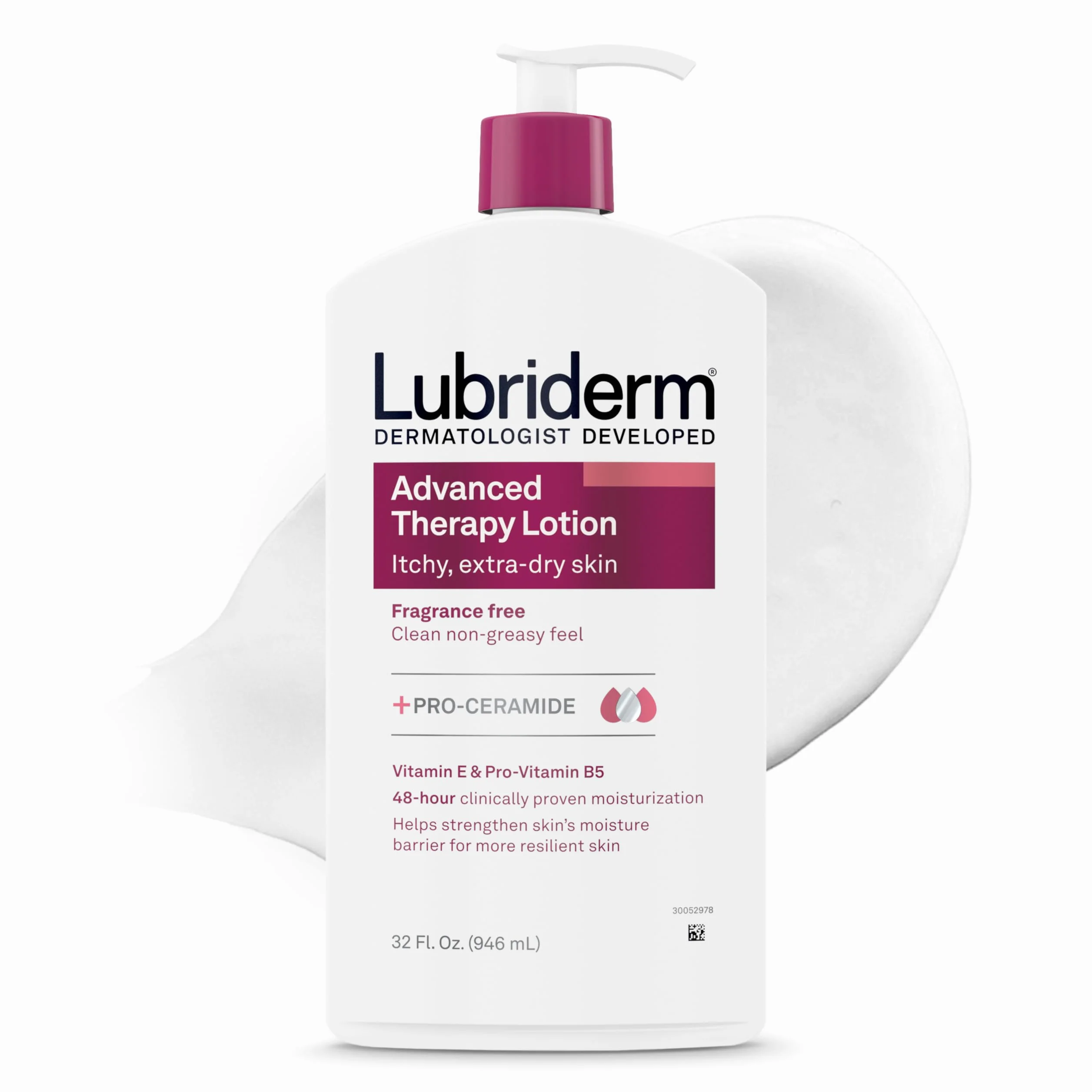 Lubriderm Advanced Therapy Loción corporal, loción sin fragancia para piel extremadamente seca, hidratación pro-ceramida para piel sensible, seca y sensible, loción para manos y cuerpo, no grasosa