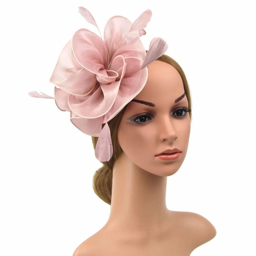 DRESHOW Fascinators Hat Cocktail Tea Party Headwear Organza Cintas Plumas Diadema Clip