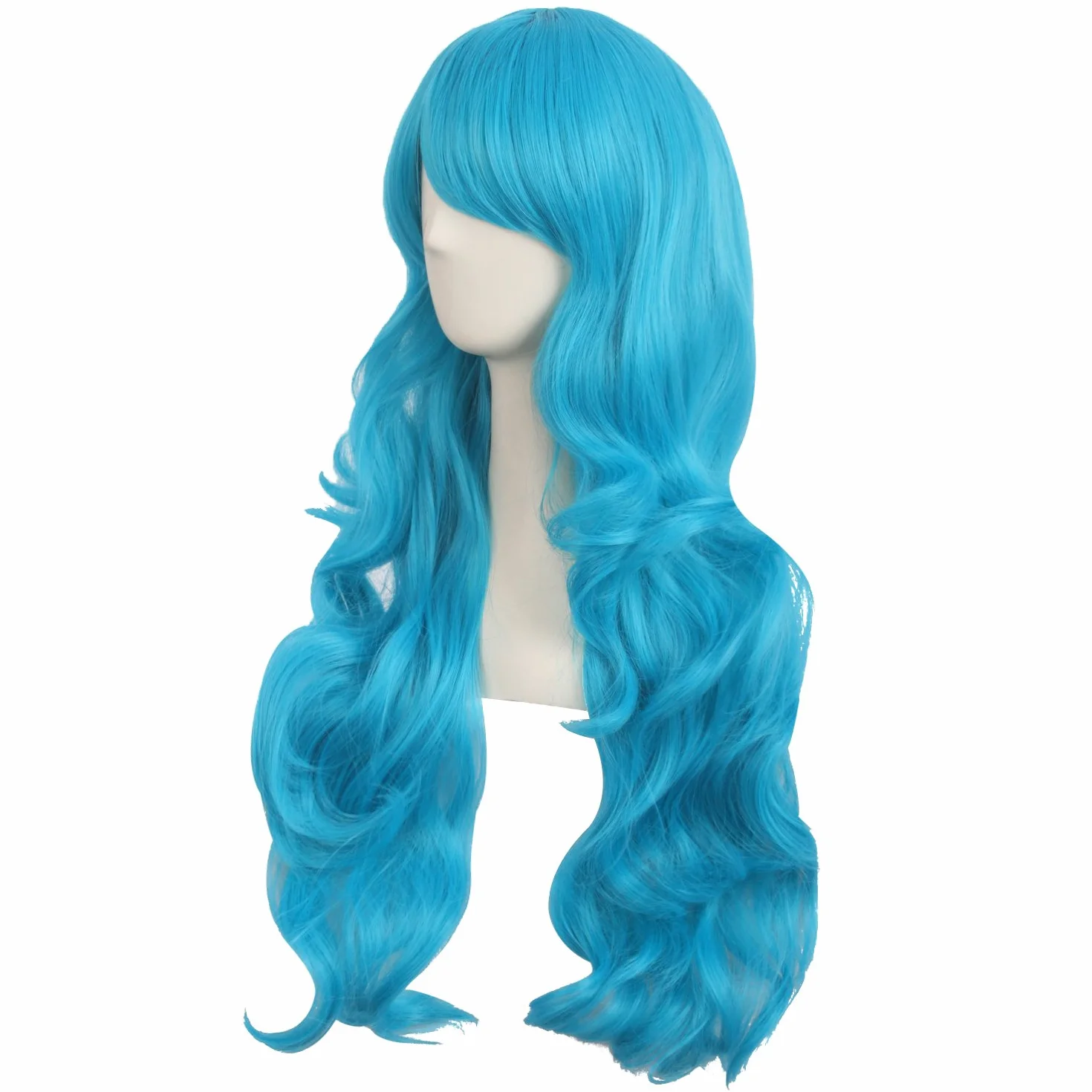 Mapofbeauty Peluca Sintetica Rizada 70cm Cereste Azul