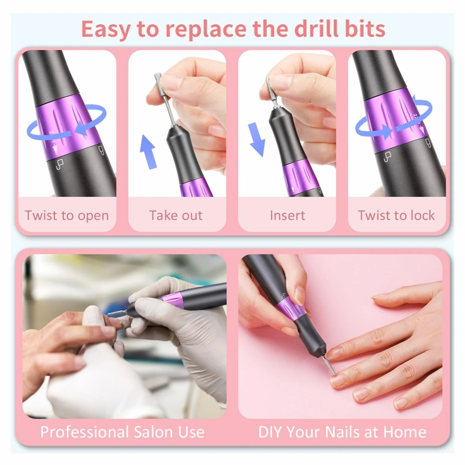 Torno para Uñas Taladro de uñas de 35000RPM con Pantalla LCD, lijadora de uñas eléctrica Profesional for Juego de Herramientas de fresado de manicura
