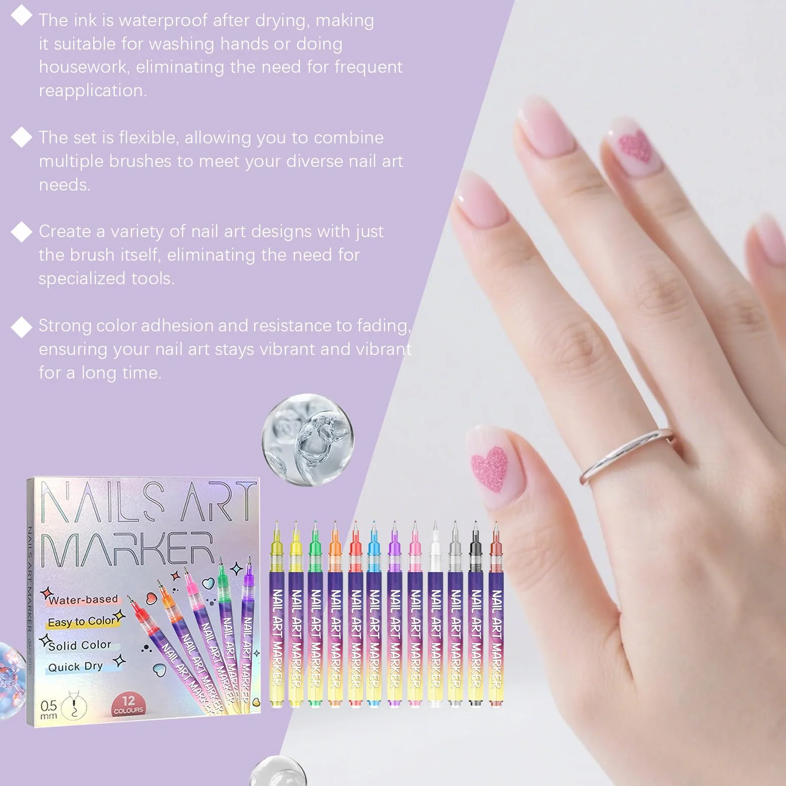 Juego de 12 lápices de uñas de colores para uñas de gel, lápices de graffiti de secado rápido, herramienta de dibujo de uñas (7 unidades)