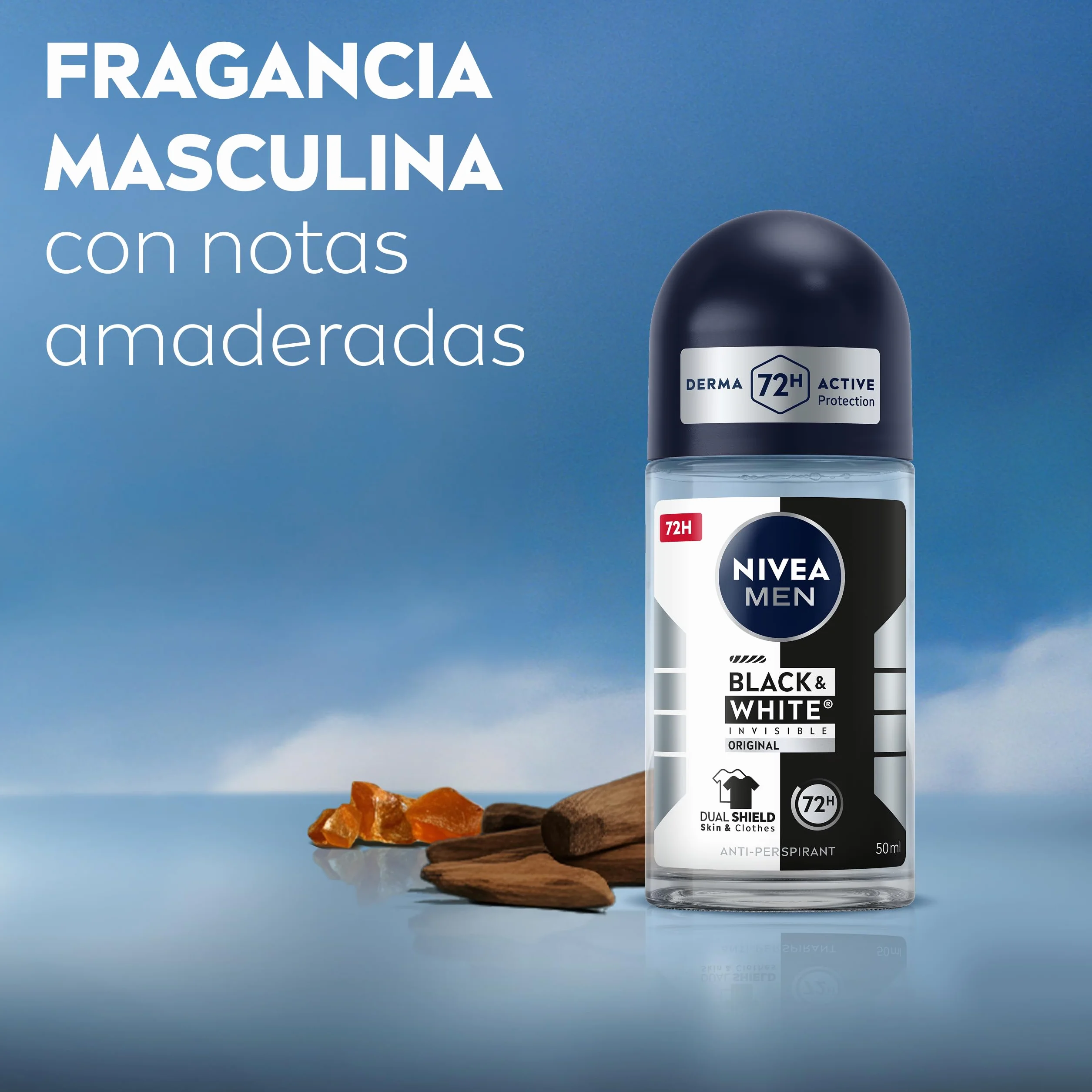 NIVEA MEN Black & White Invisible Original Desodorante Roll-on Hombre 72h Protección Antitranspirante Sin Alcohol Pack 6 x 50 ml