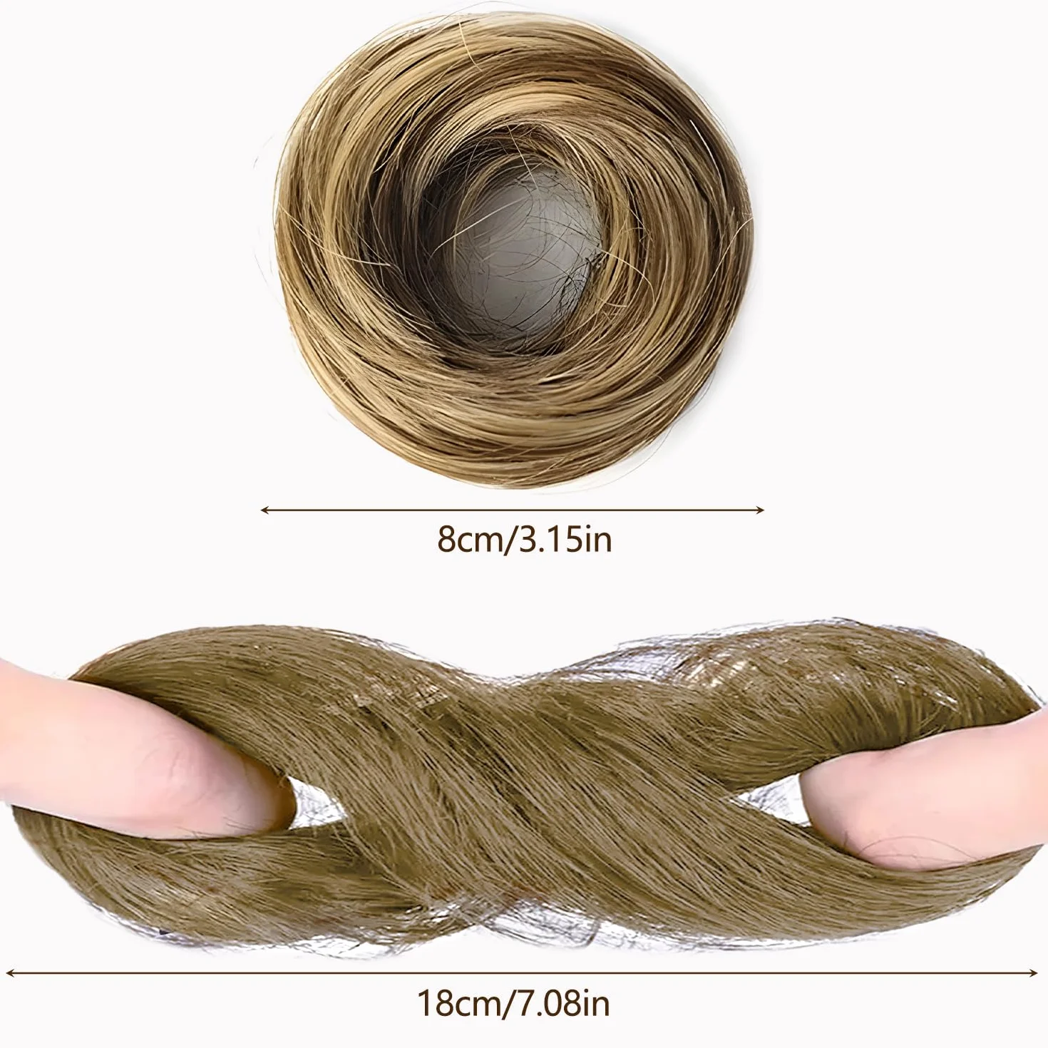 Moño despeinado postizo para mujeres, coletero sintético, accesorios elásticos, cabello falso rizado (Marrón mezcla rubio)