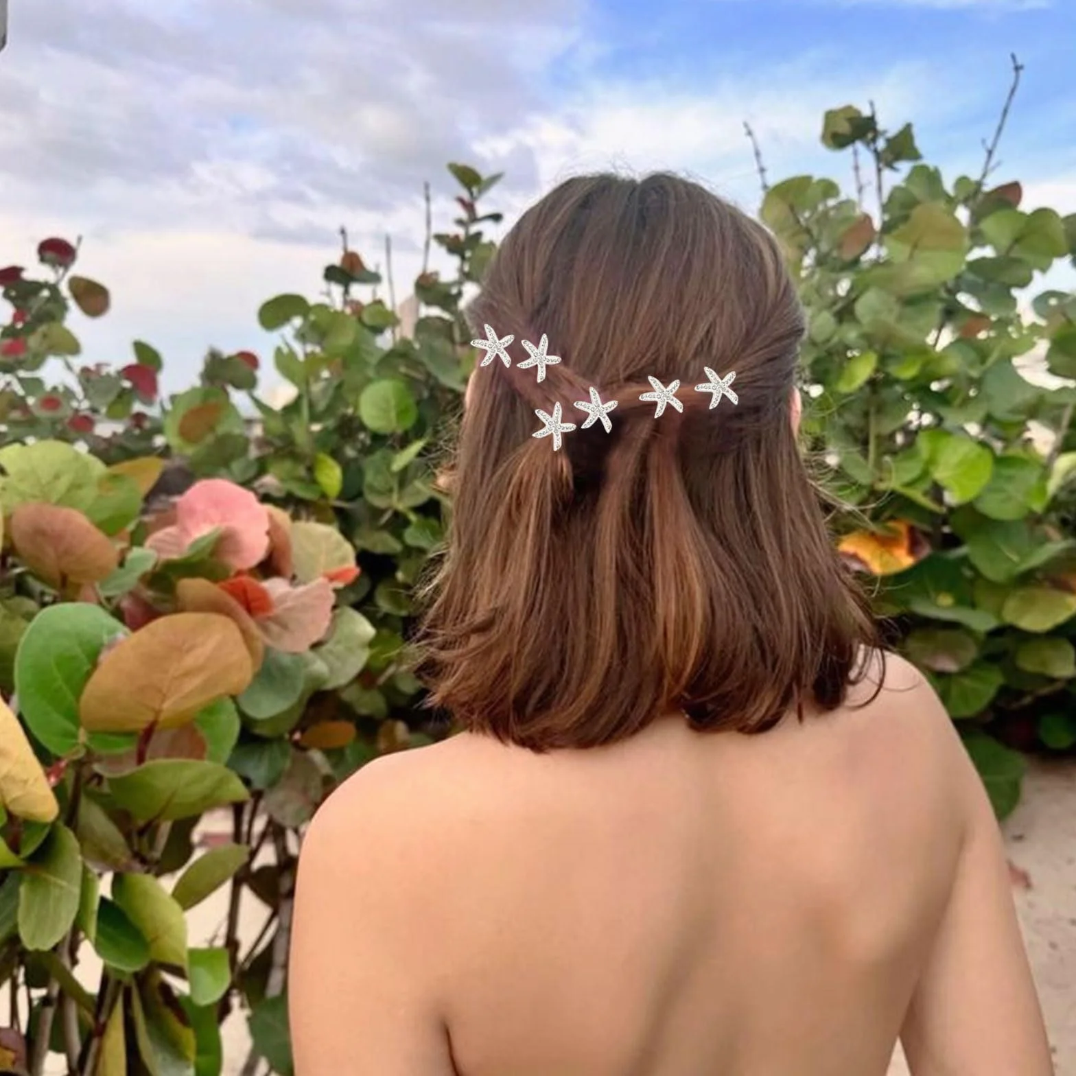 LunarCharm 10 pinzas para el pelo con diamantes de imitación blancos estilo playa estrella de mar