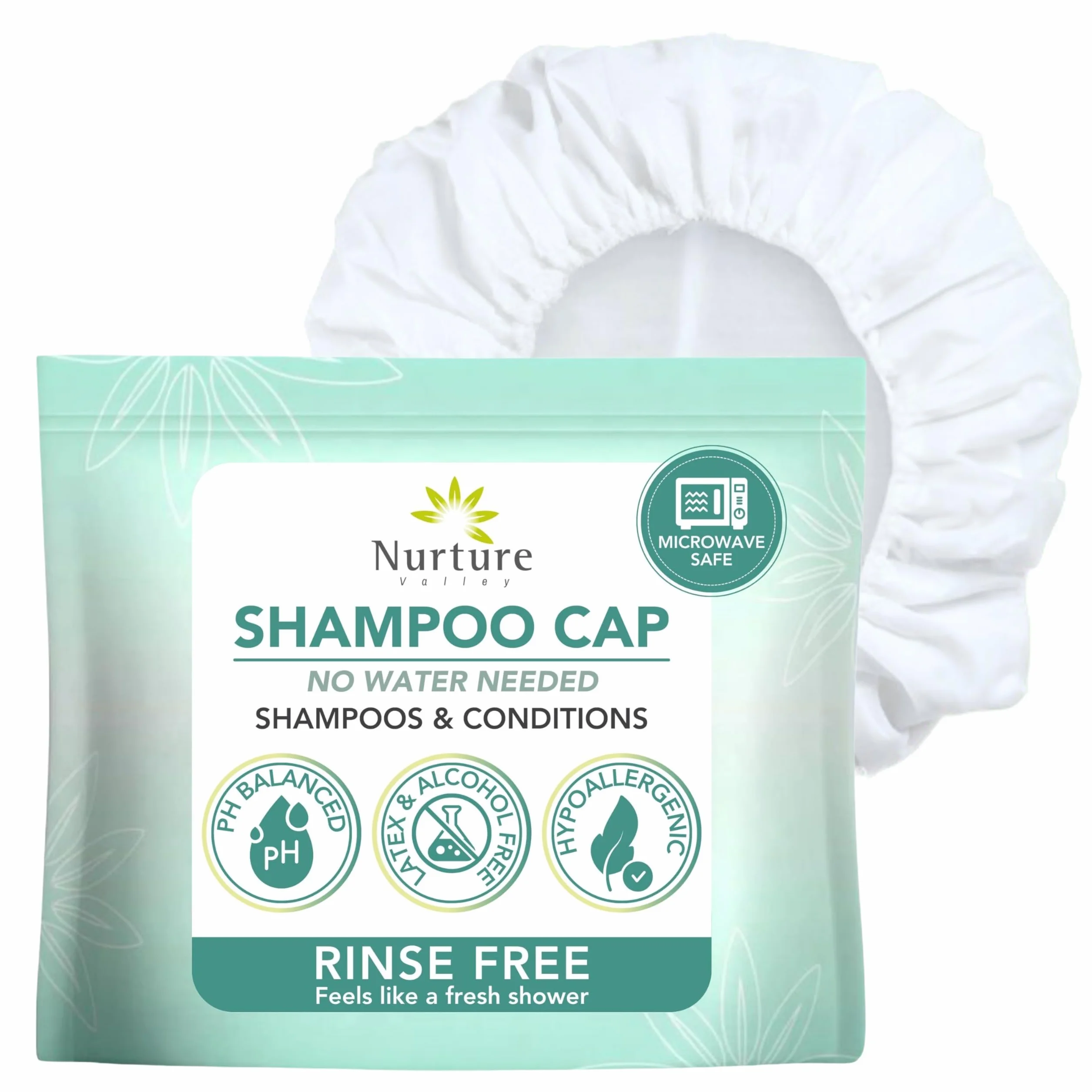 Nurture Valley Gorro de Champú Sin Aclarado (Paquete de 24) | Gorro de Ducha Sin Agua Que Lava y Acondiciona - Ph Equilibrado E Hipoalergénico