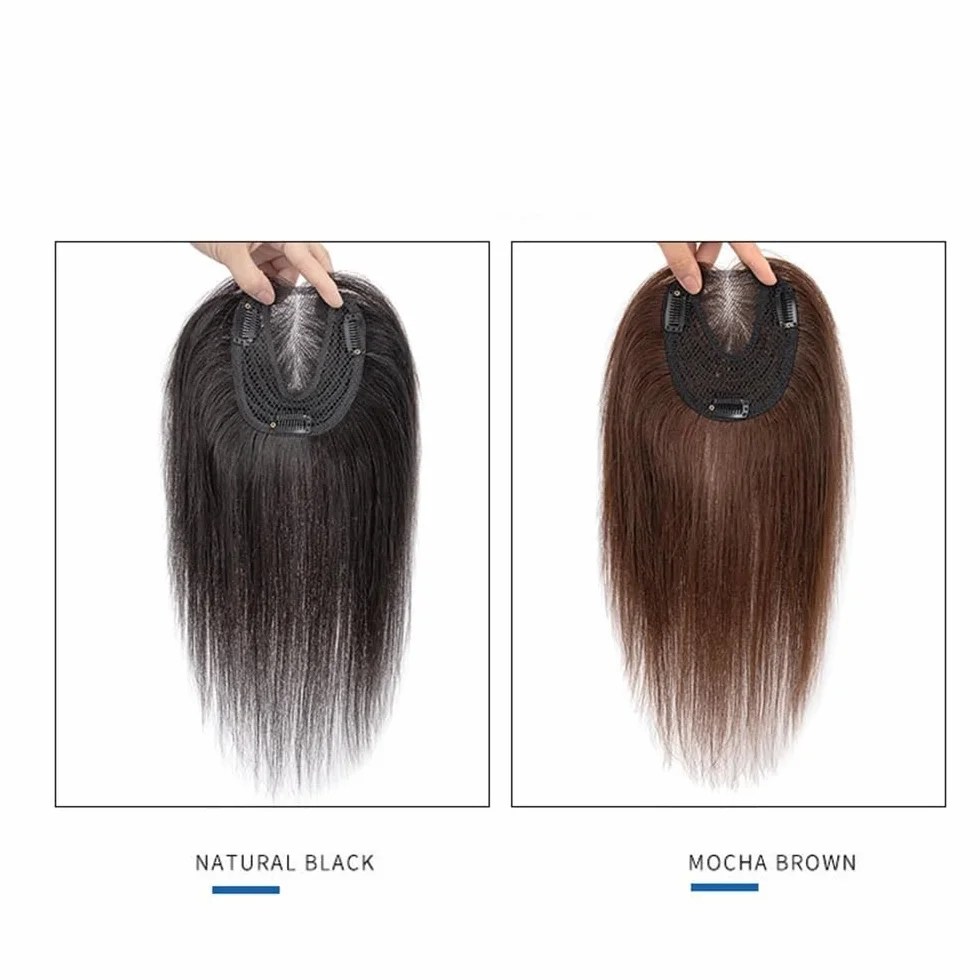 Topper para cabello humano para mujer, 12 pulgadas, 38 g, base corta de encaje atado a mano, peluca invisible de 10 x 12 cm extensiones de pelo (negro natural no bangs)