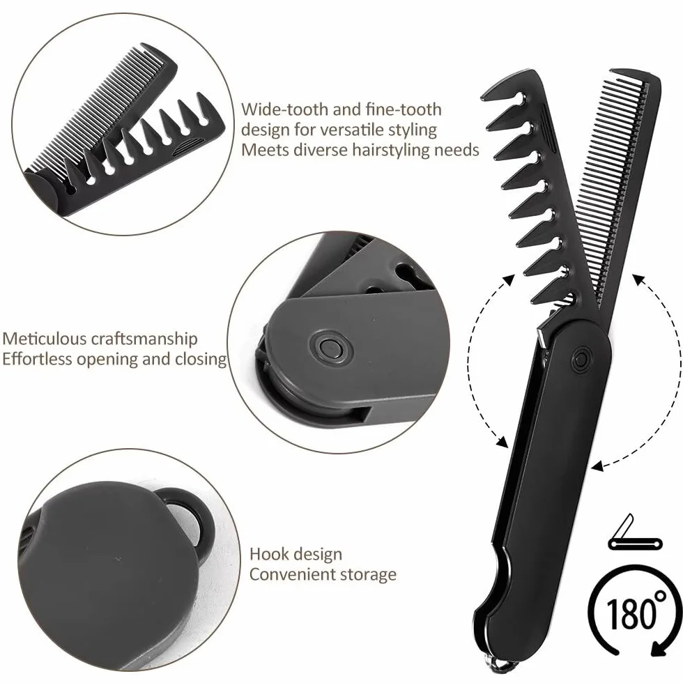 Peine de textura 2 piezas para cabello rizado, kit peine plegable 2 en 1, herramienta de volumen de raíces
