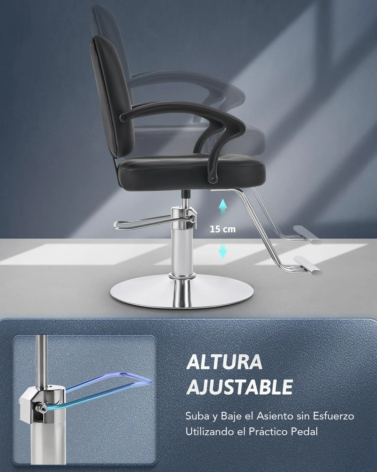 CO-Z Sillón Peluquería Profesional con Bomba Hidráulica, Giro 360°, Altura Ajustable 15 cm, 250 kg