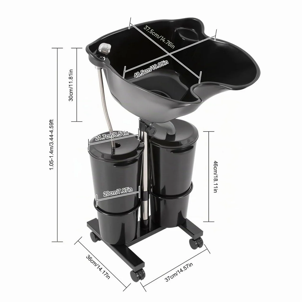 Lavabo de peluquería móvil con bomba, lavado de agua de altura, cuadrado, diseño ergonómico