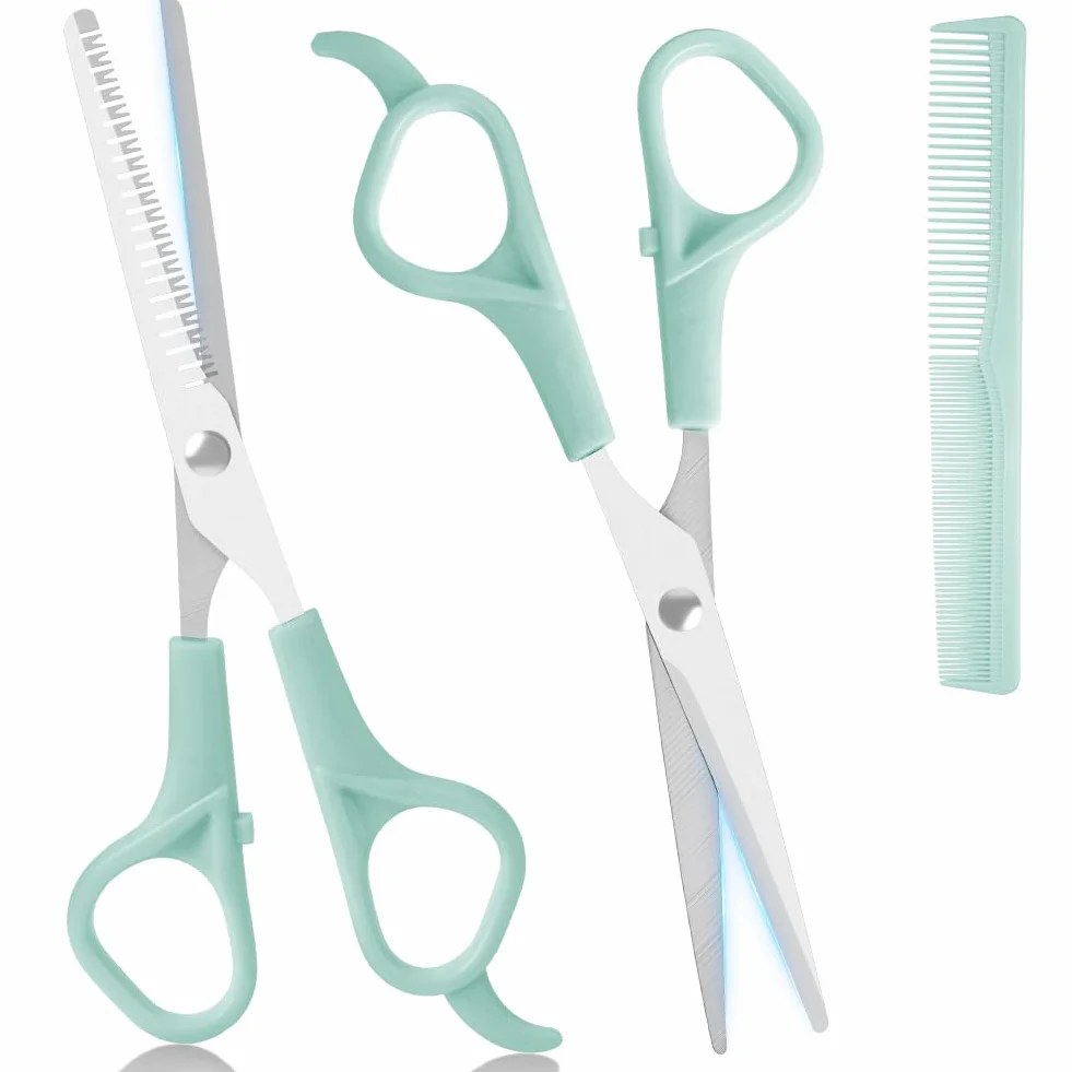 LOPHE Tijeras Peluqueria Profesional 3 Piezas Kit Acero Inoxidable Azul Claro