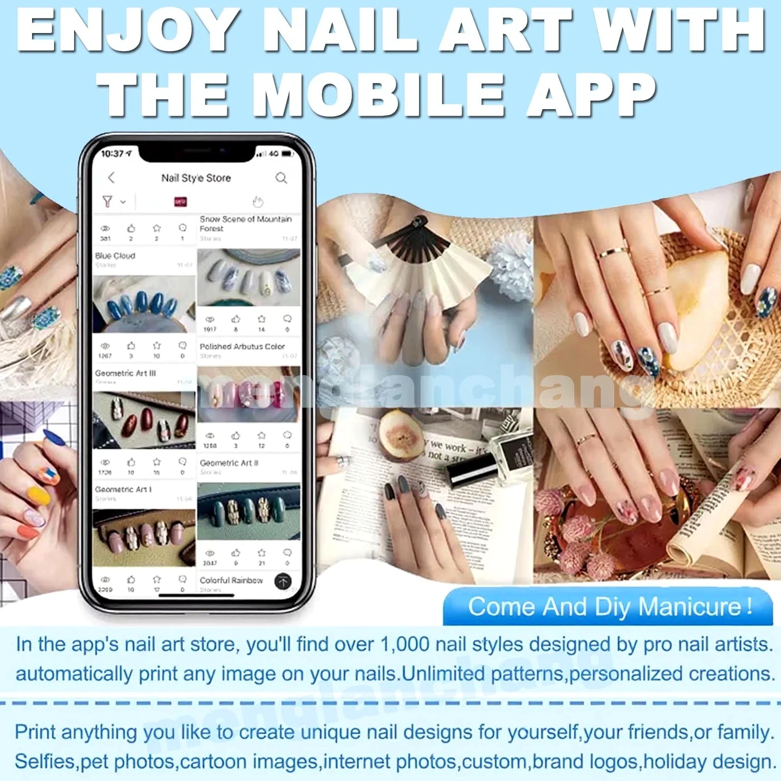 Impresora De UñAs PortáTil, Impresora Inteligente Diy Para DecoracióN De UñAs En Casa Y SalóN, ImpresióN De UñAs InaláMbrica 4800Dpi,(Accesorio Individual Opcional/Juego) NailArtMachine+Accessories