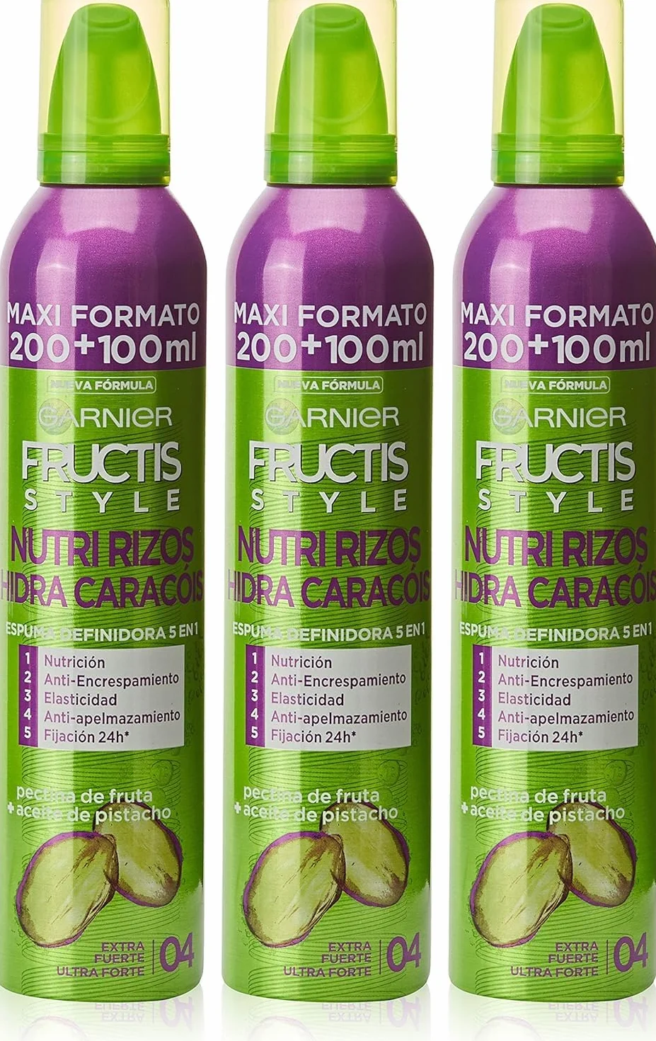 Garnier Fructis Style Espuma Hidra-Rizos 5 Acciones 200ml Extra Fuerte 04 Paquete de 3