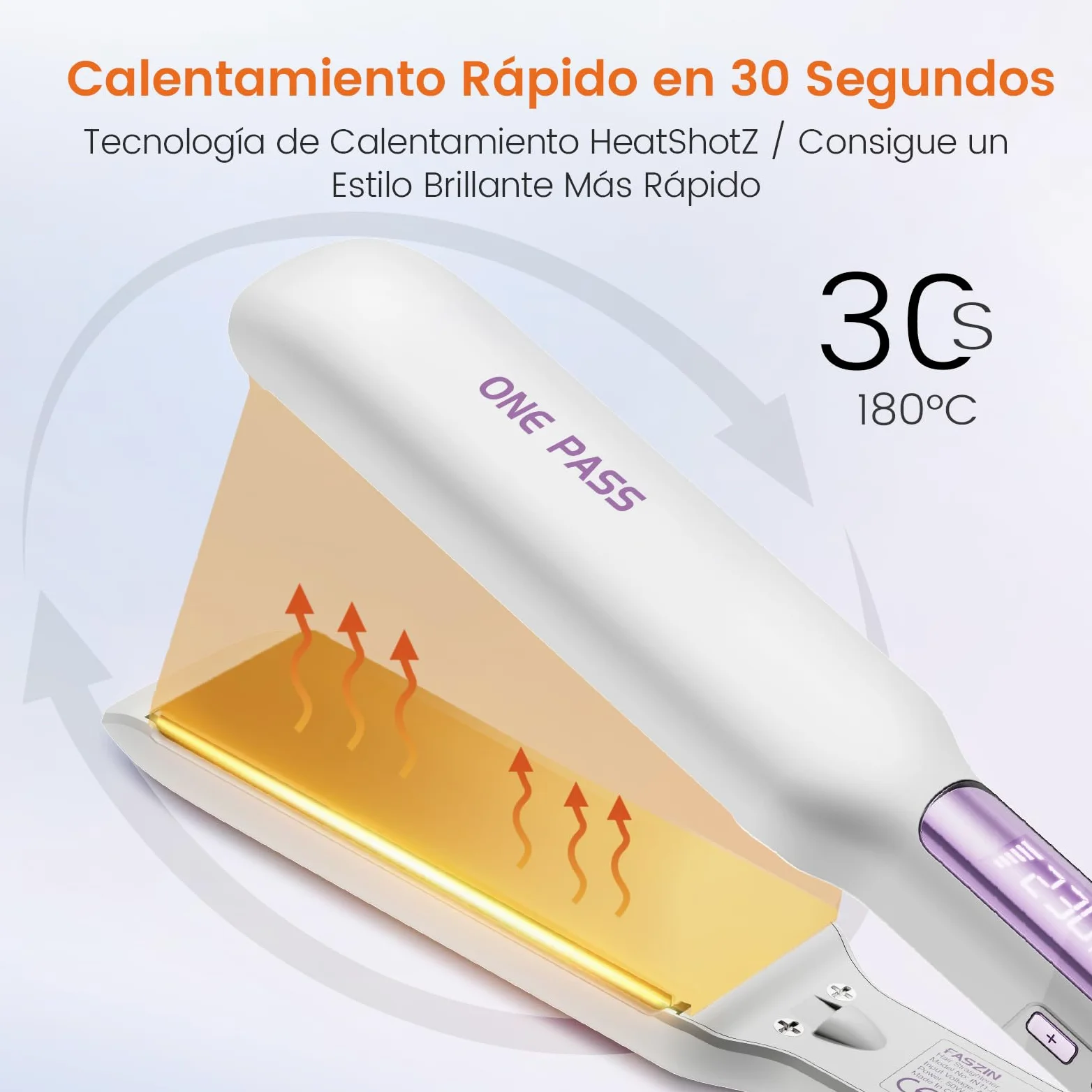 Faszin Plancha de Pelo con Placa de 42 mm de Ancho, Plancha de Titanio con Iones Negativos, Pantalla LED, Calentamiento Rápido de 30 s, Temperatura Ajustable de 11 Niveles (130-230 ℃) - Blanco