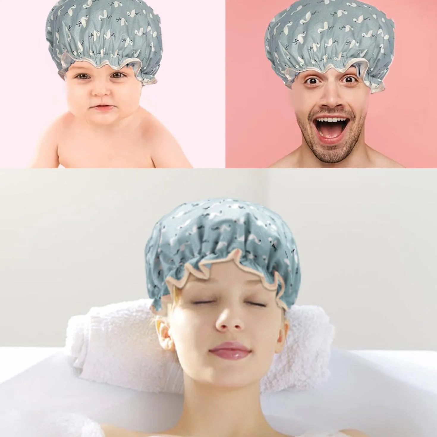 Gorro de ducha reutilizable impermeable doble capa con volantes