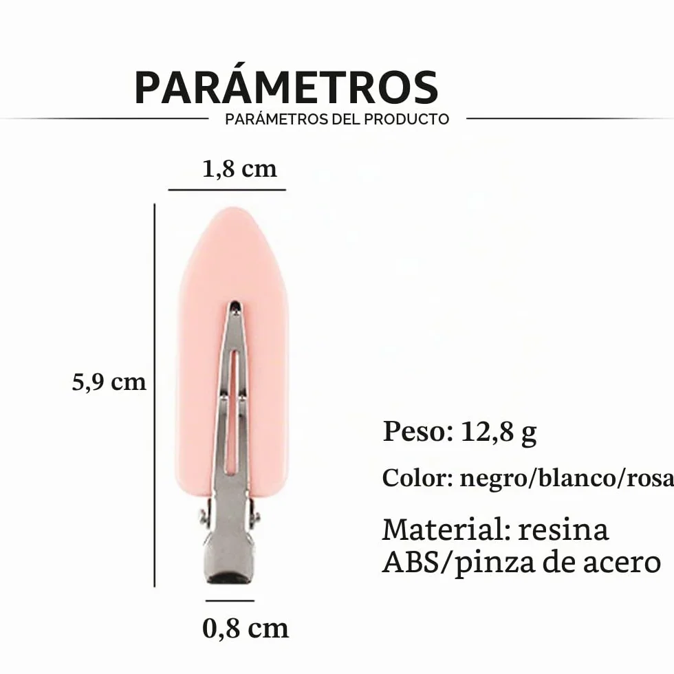 Pinzas para el Cabello sin Pliegues - Set de 10 Clips de Peinado Negro, Blanco, Rosa
