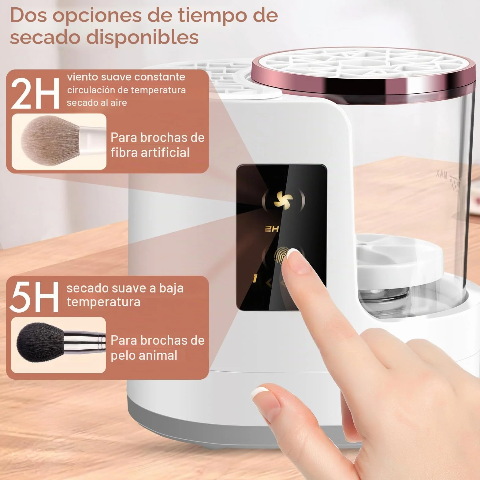 Limpiador automático de brochas de maquillaje 3 en 1 con secado y almacenamiento