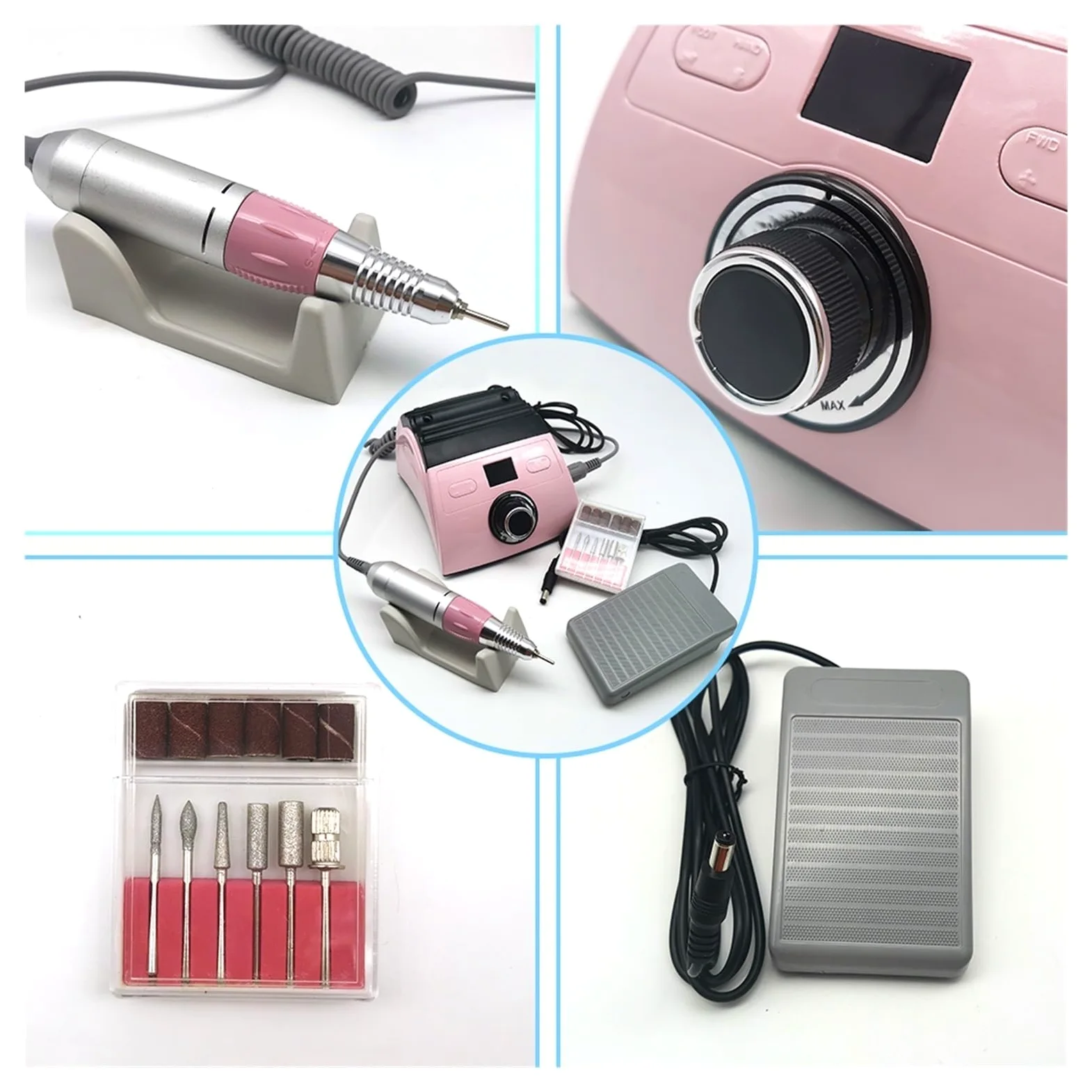 Taladro de uñas, Taladro De Uñas Profesional, Lima Eléctrica 30000 RPM Con Pantalla Velocidad, Kit Manicura Y Pedicura For Acrílicas, Gel, Pulido Modelado Para uso doméstico(White Nail Drill)